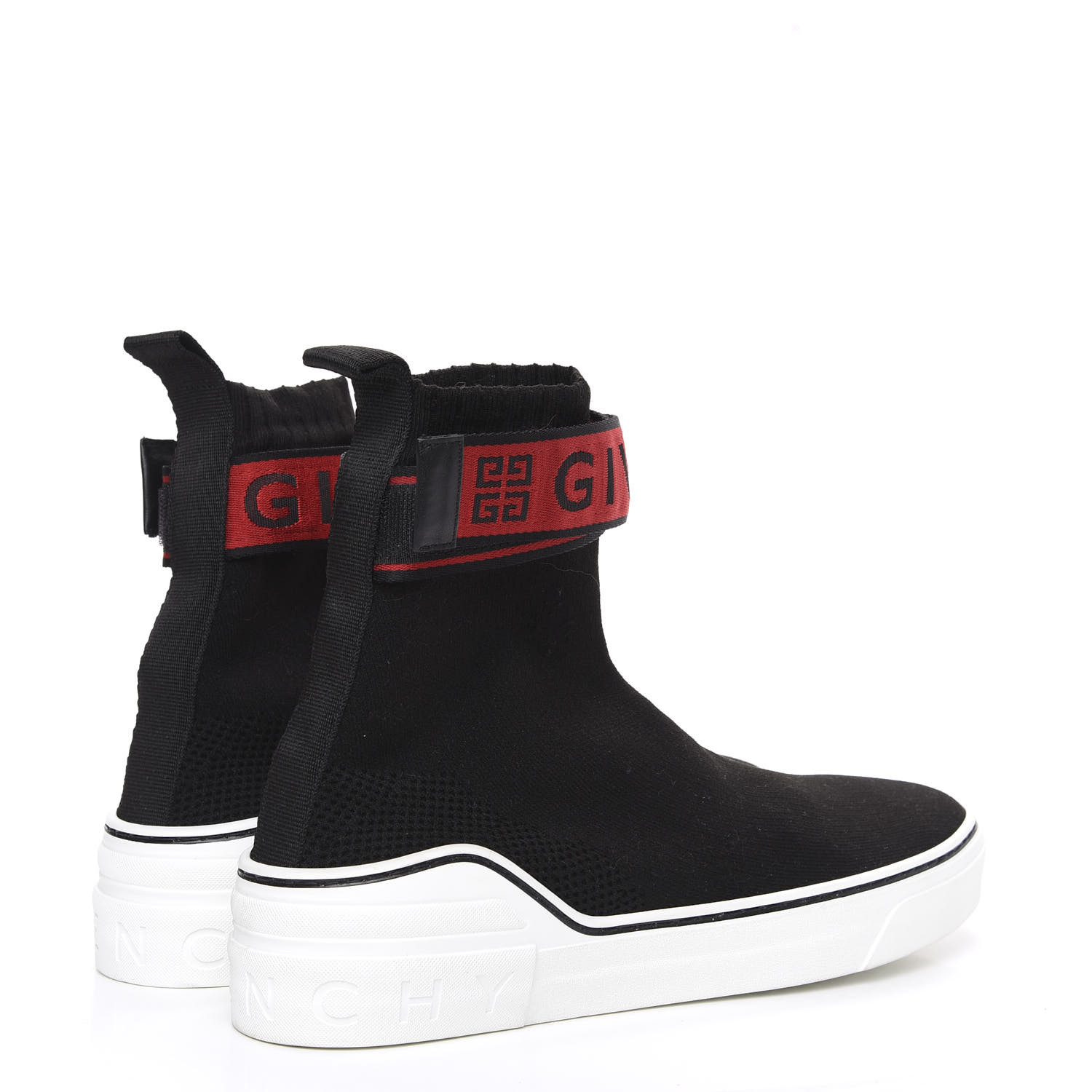 GIVENCHY Technical Canvas Knit George V Sock Sneakers 43 Black Red 581383
