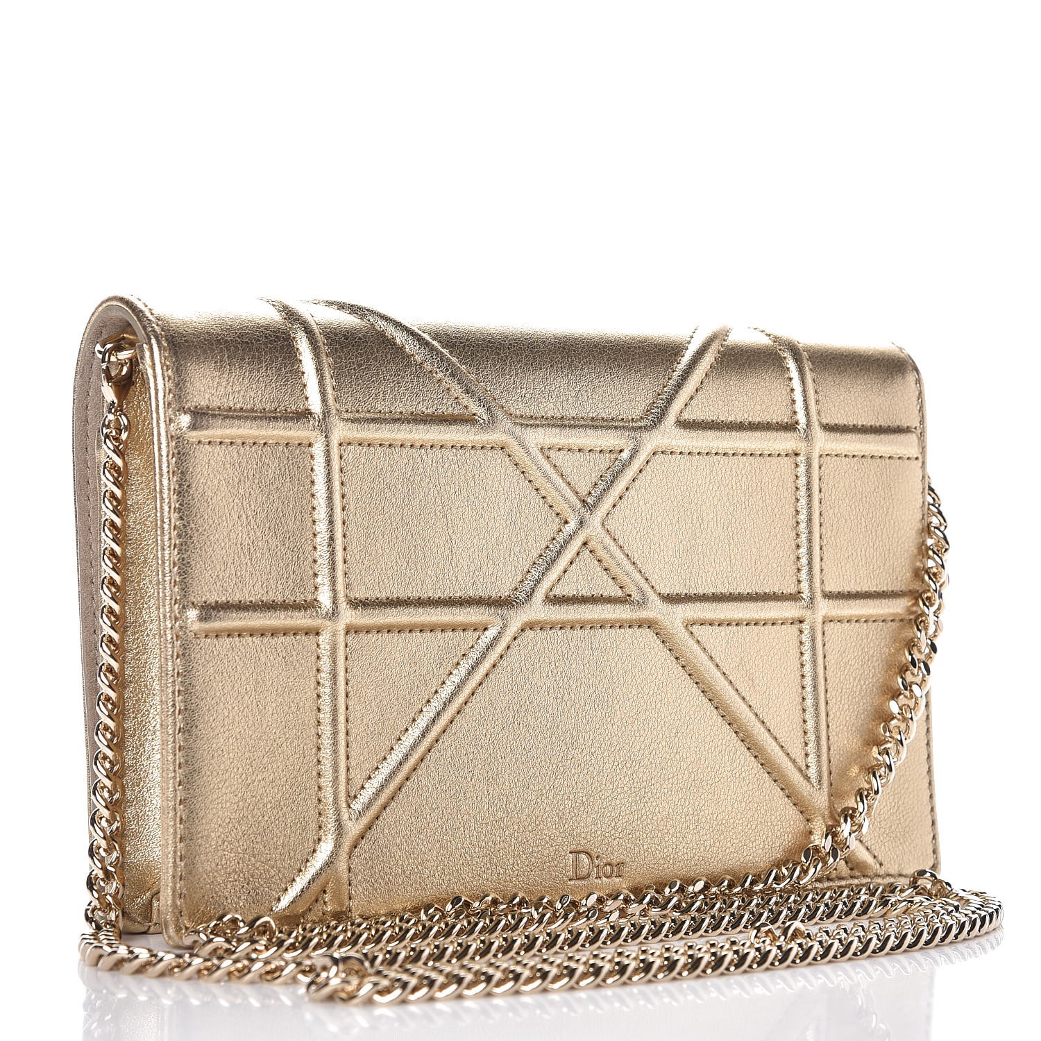 CHRISTIAN DIOR Metallic Calfskin Diorama Wallet On Chain Pouch Light ...