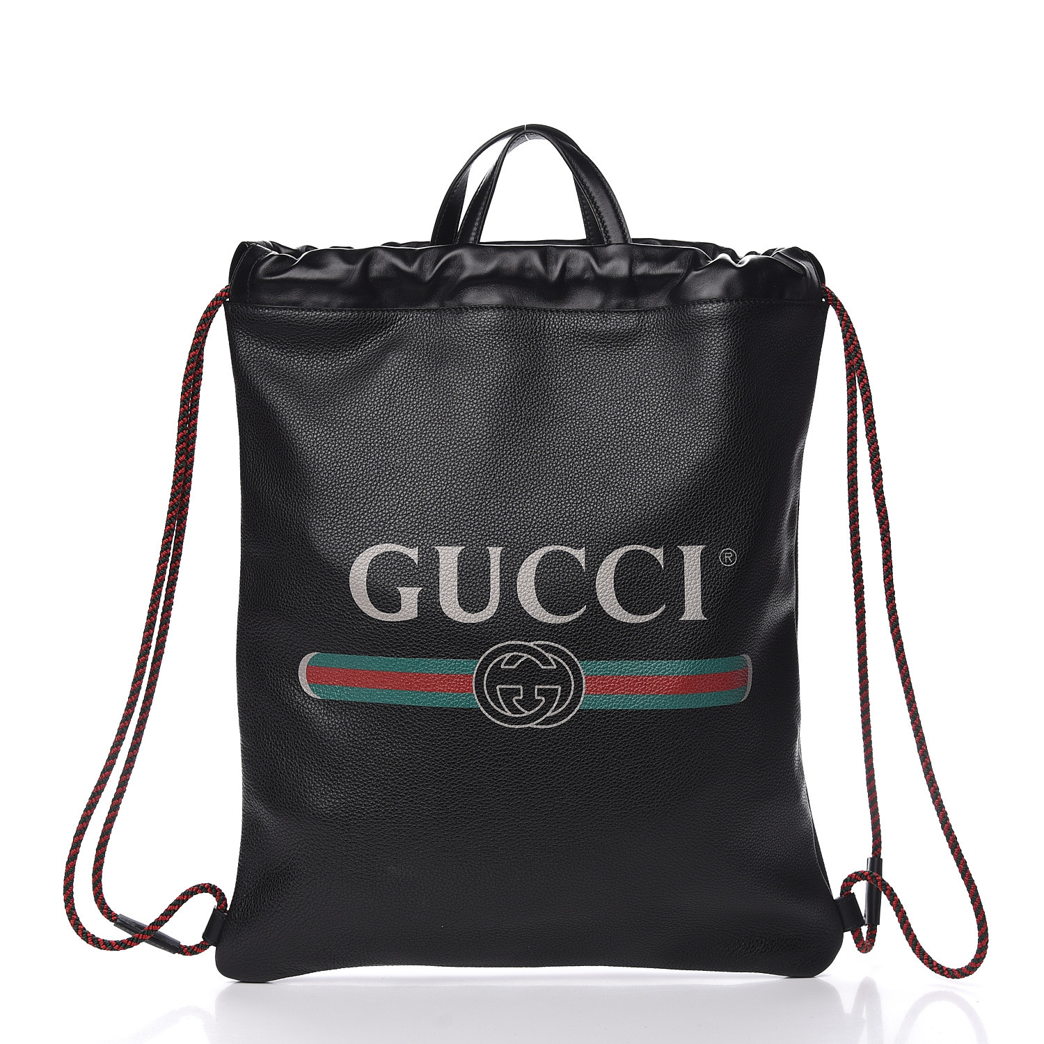 GUCCI Calfskin Logo Drawstring Backpack Black 494303