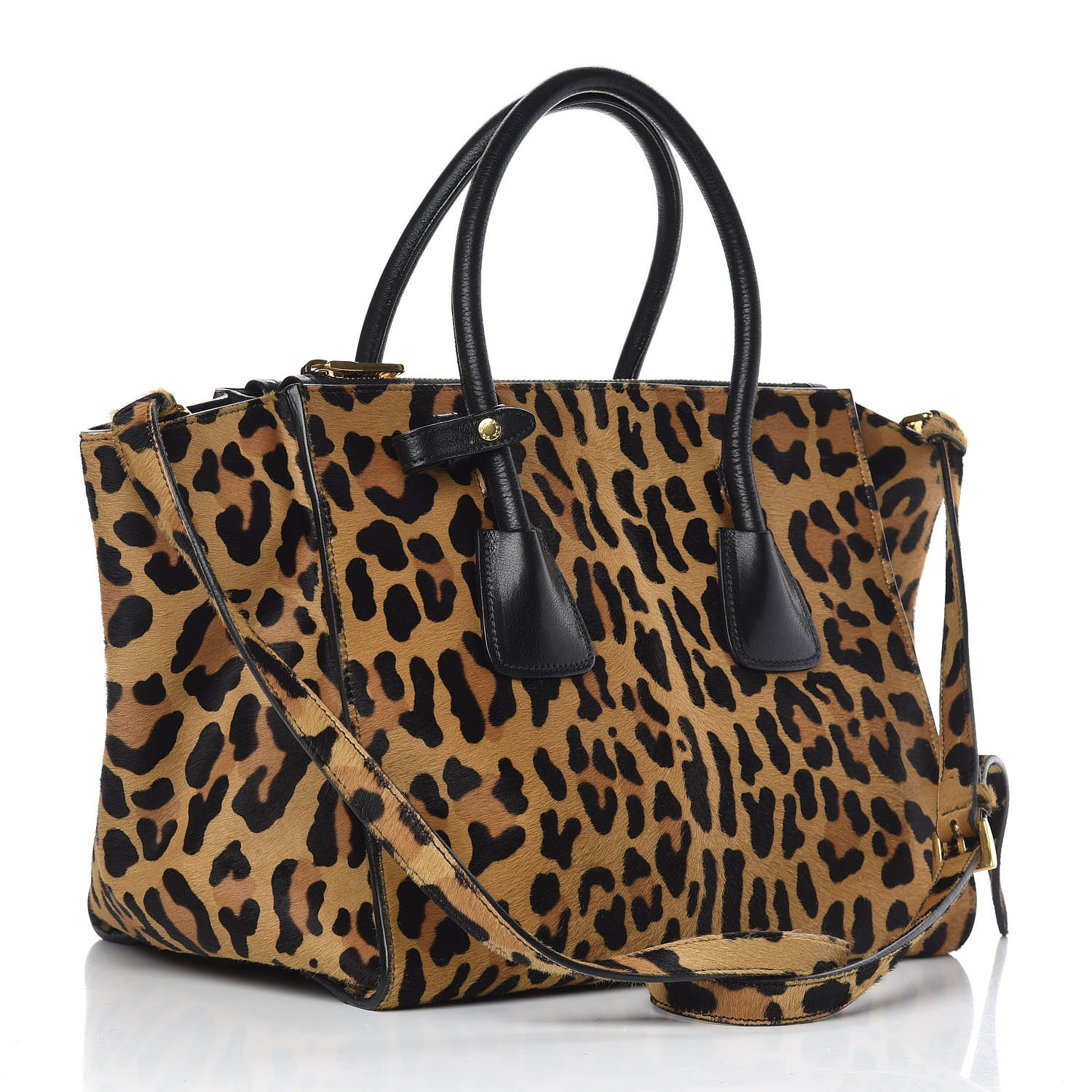 PRADA Cavallino Leopard Print Twin Pocket Tote 493247