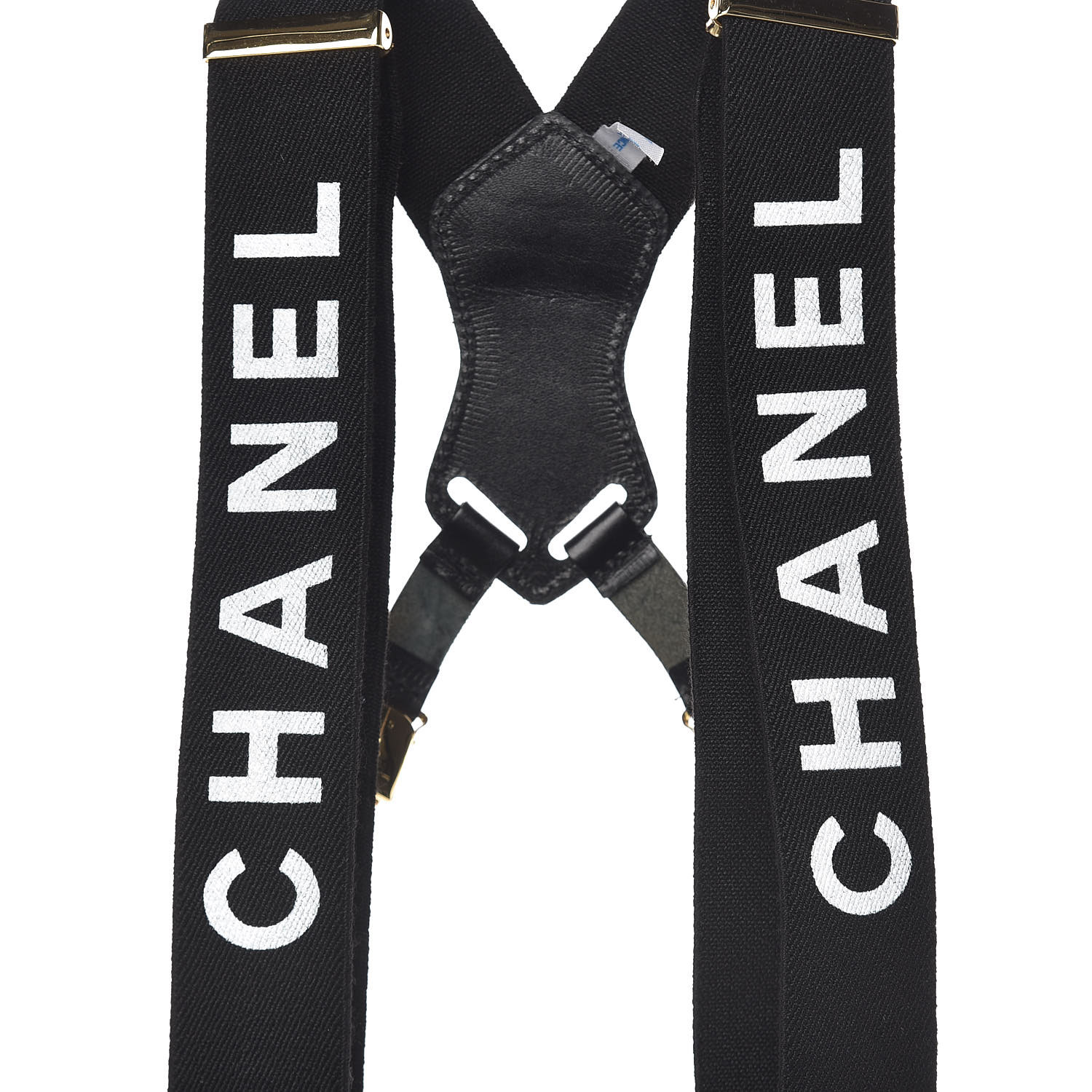 CHANEL Logo Suspenders Black White 494702