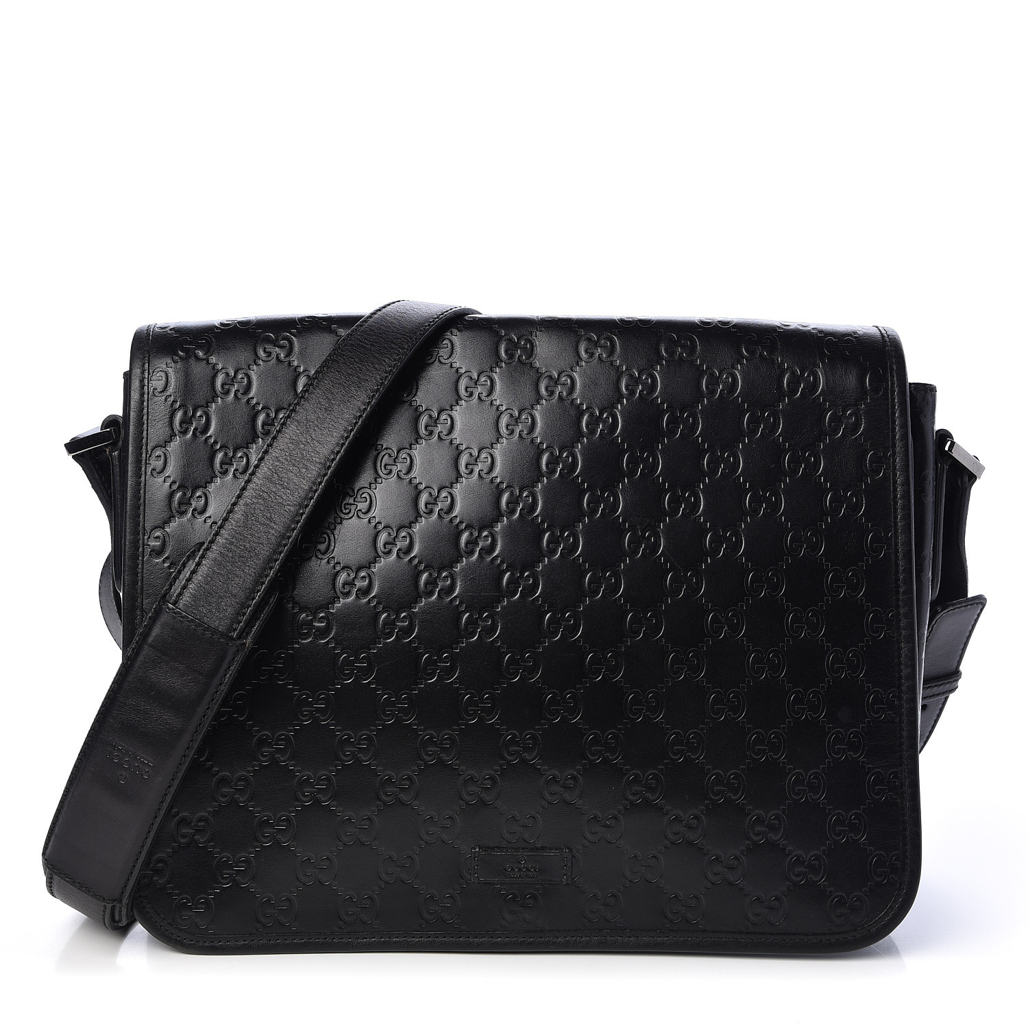 GUCCI Guccissima Flap Messenger Bag Black 480810 | FASHIONPHILE