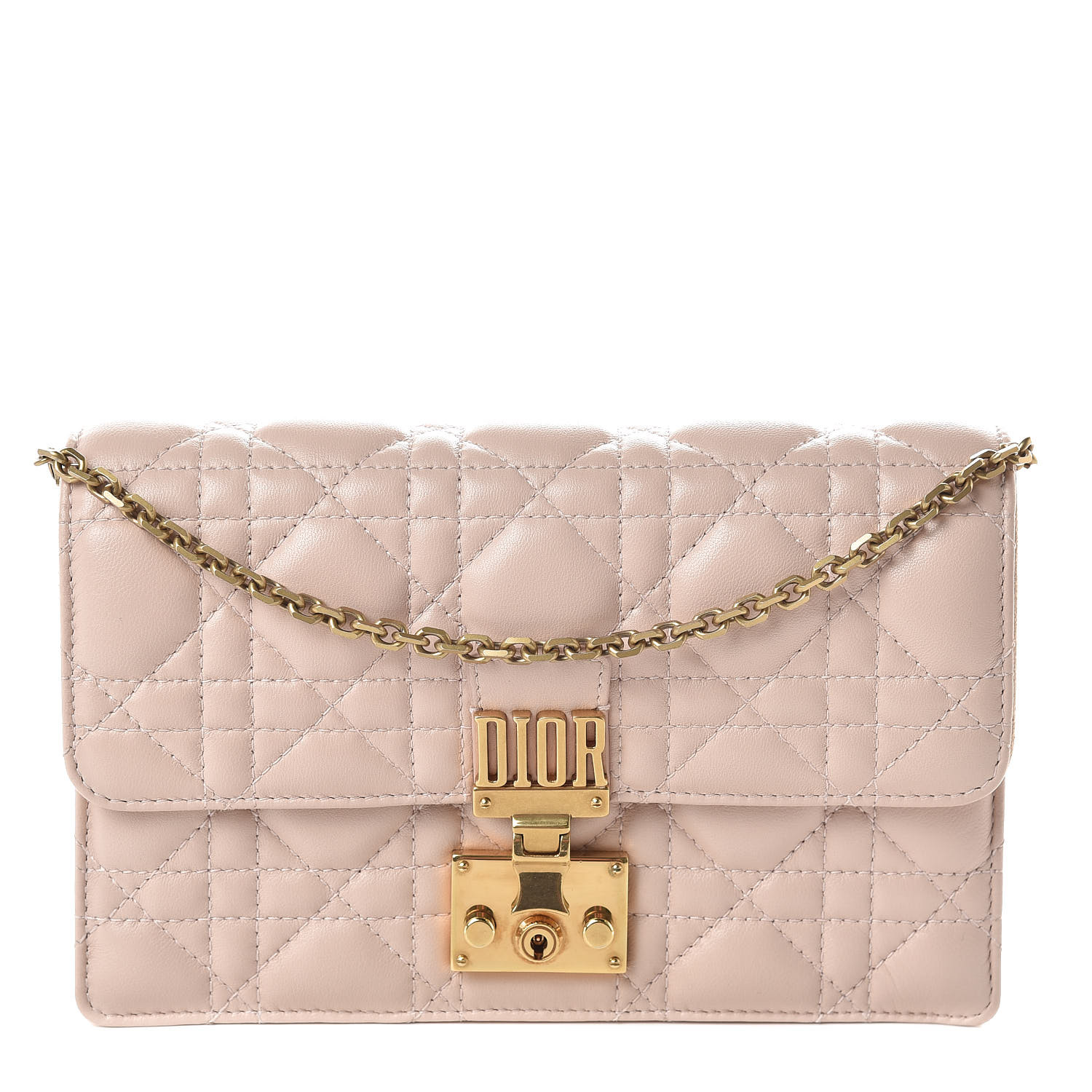 CHRISTIAN DIOR Lambskin Cannage Dioraddict Wallet On Chain Rose Poudre ...