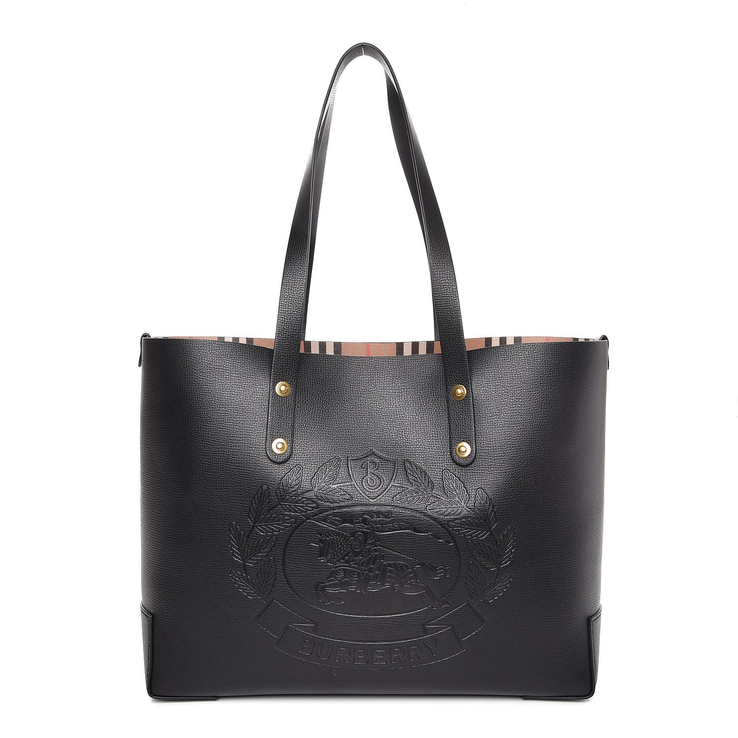 BURBERRY Calfskin Embossed Crest Small Tote Black 318361