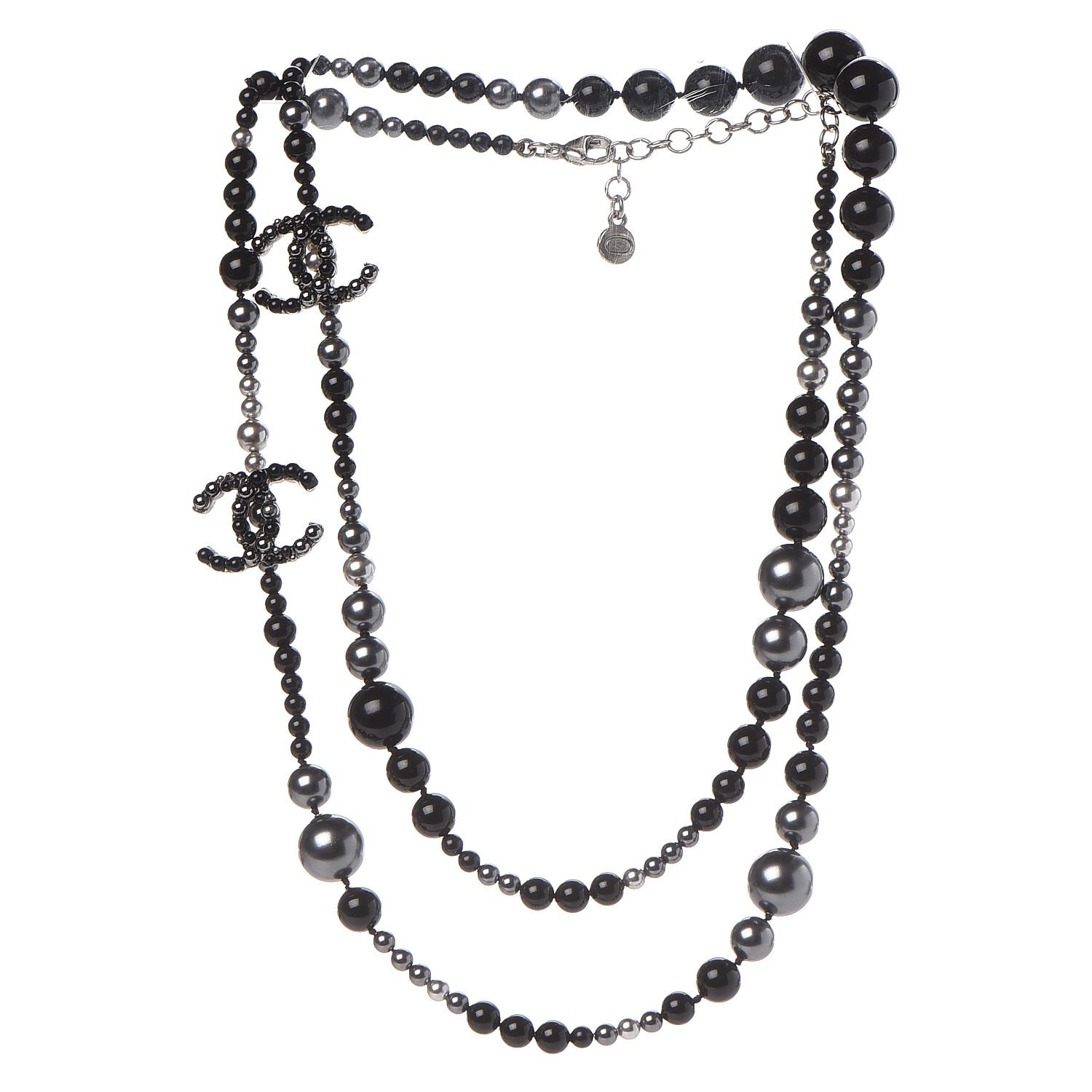 CHANEL Pearl Beaded CC Long Necklace Black 299440