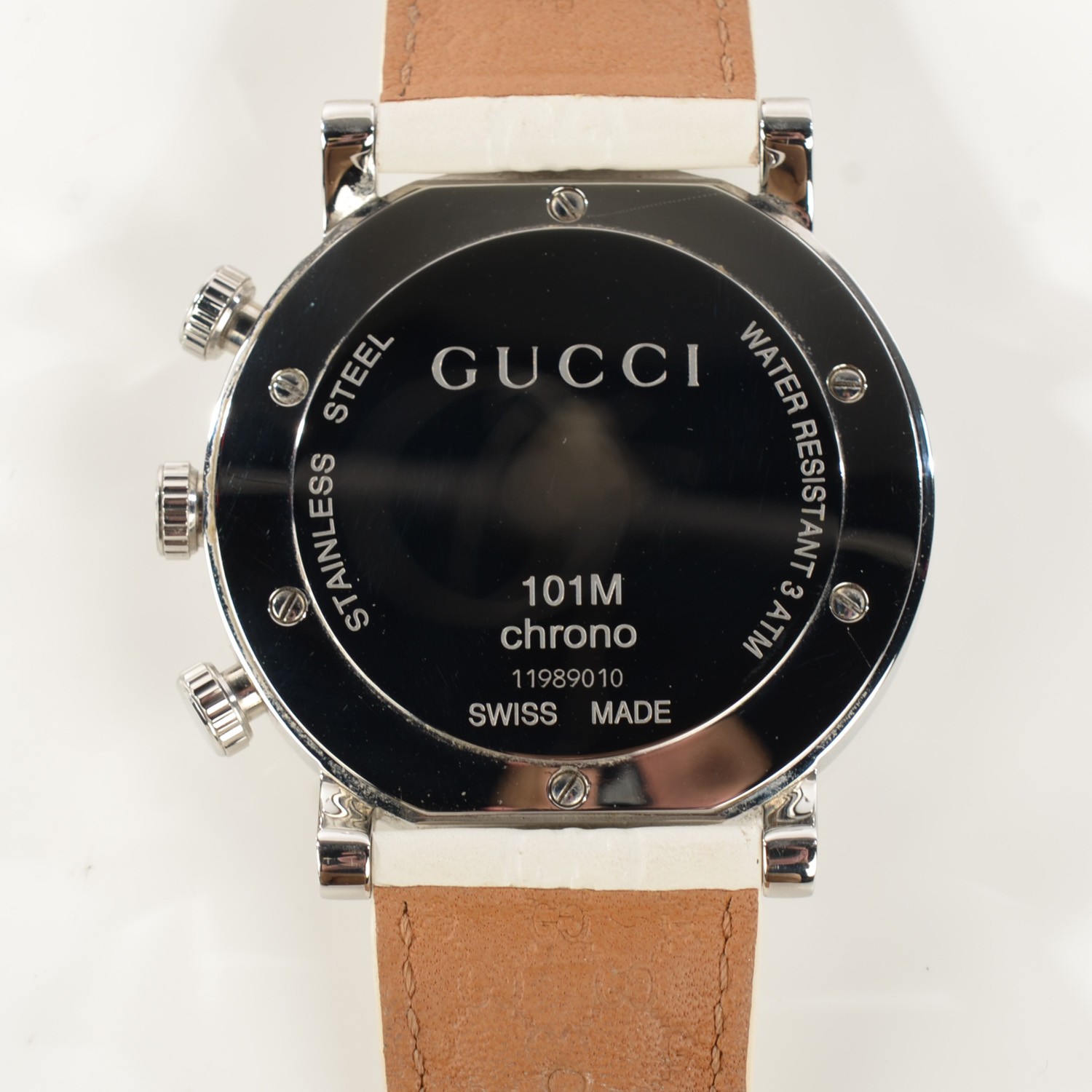 Gucci Guccissima Stainless Steel Diamond 44mm G Chrono Watch White 117148 6723