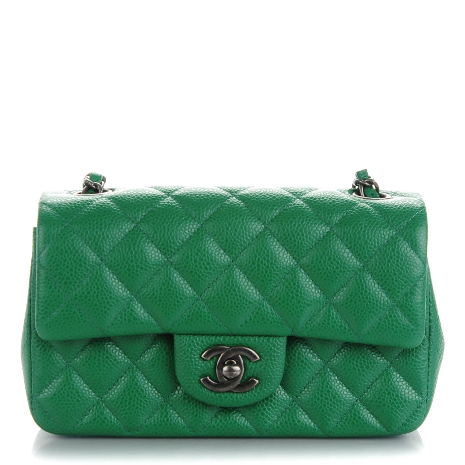 CHANEL Caviar Quilted Mini Rectangular Flap Green 148232