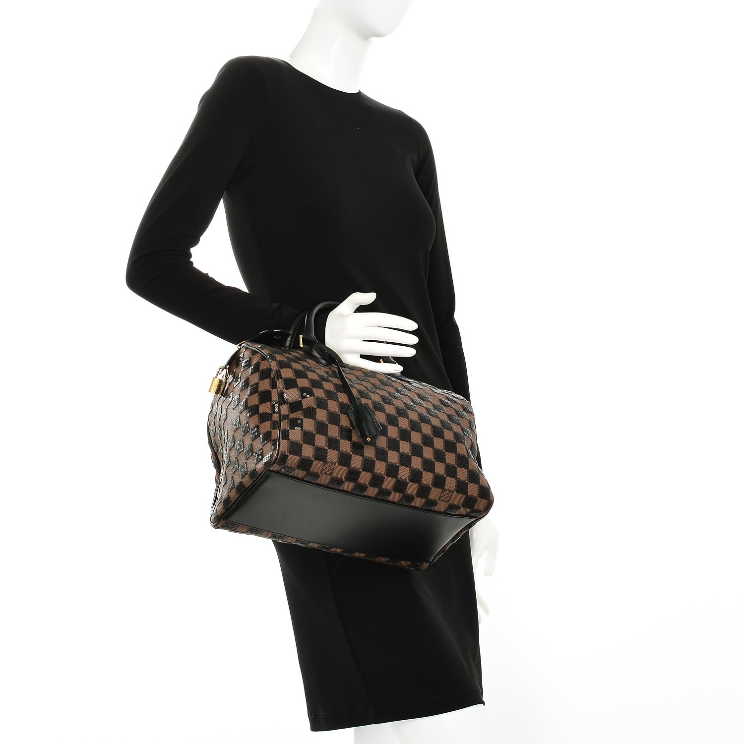 LOUIS VUITTON Damier Paillettes Speedy 30 Black 204468