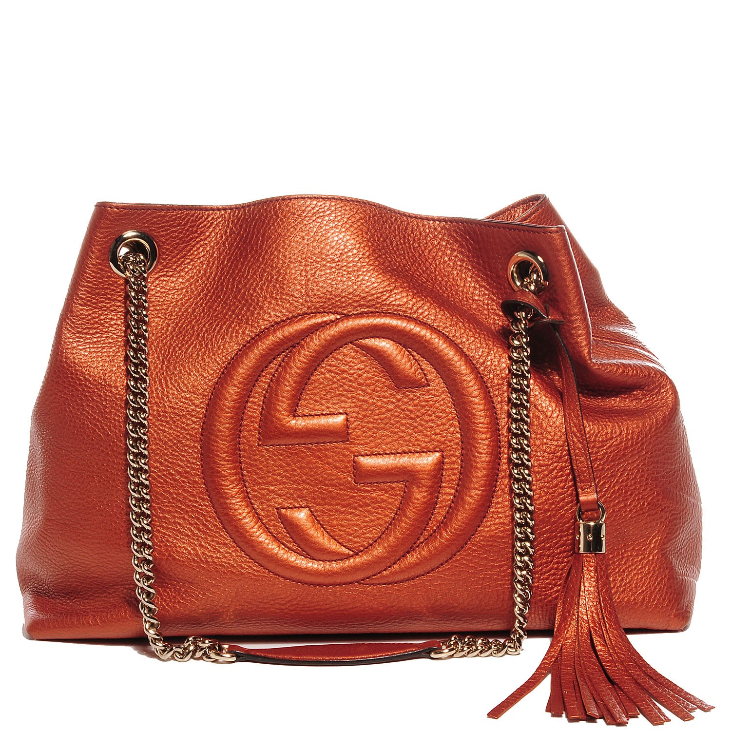 GUCCI Leather Medium Soho Chain Shoulder Bag Burnt Orange 91257