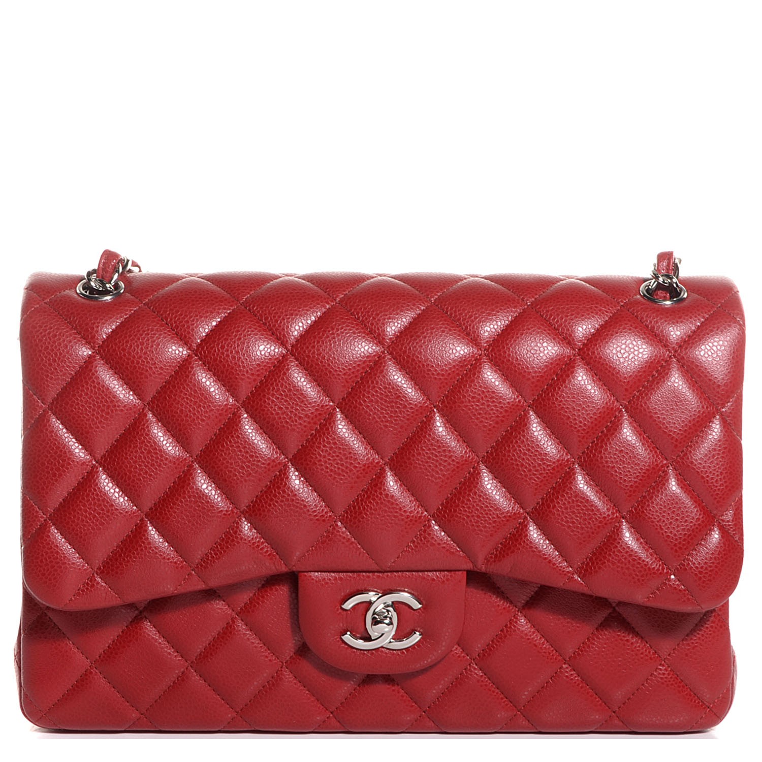 CHANEL Caviar Quilted Jumbo Double Flap Red 96705