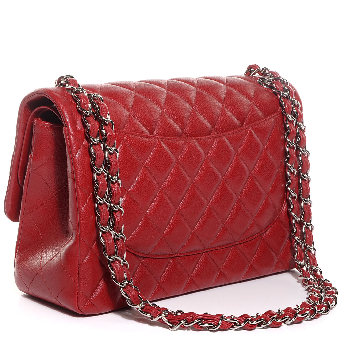 CHANEL Caviar Quilted Jumbo Double Flap Red 96705