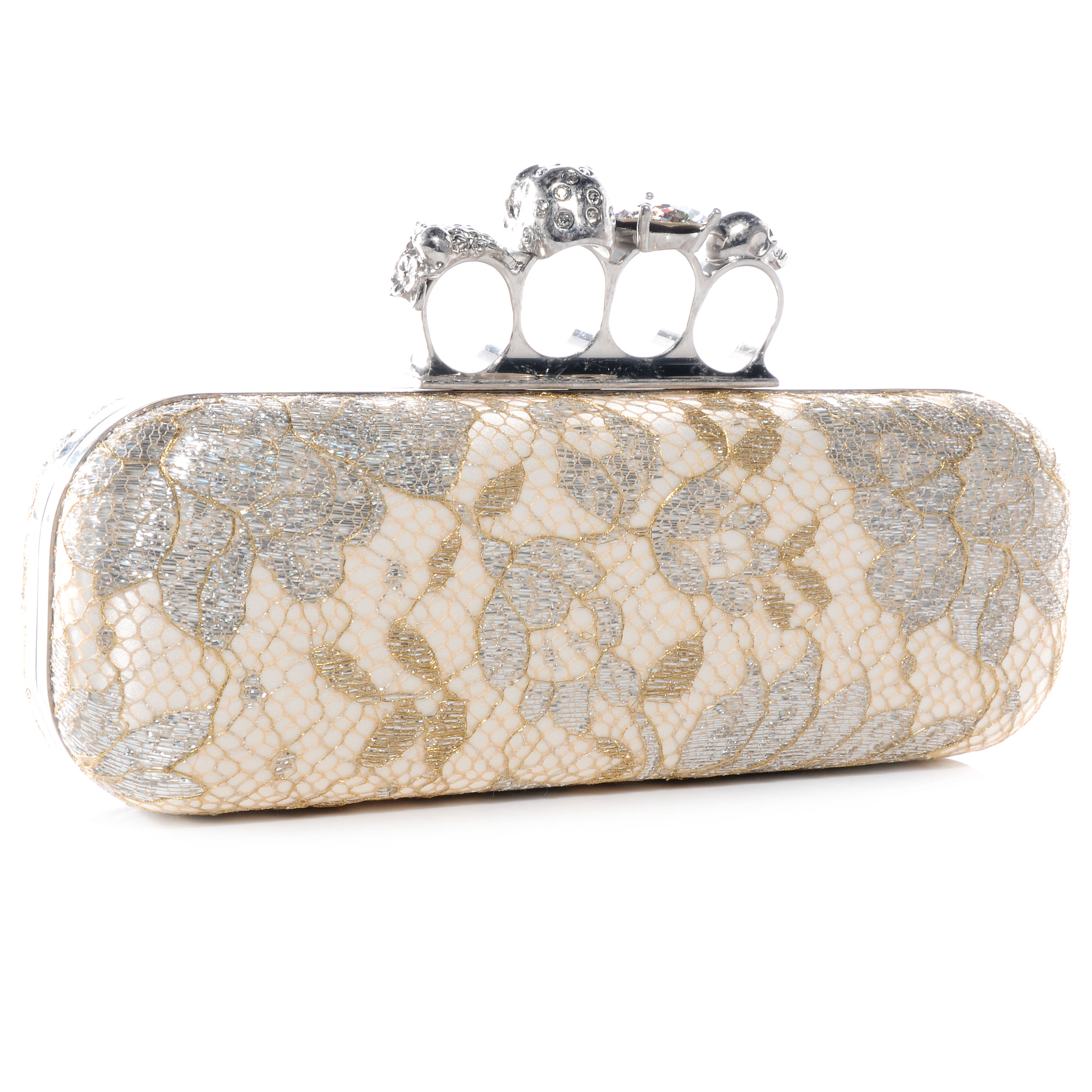 ALEXANDER MCQUEEN Lake Tulip Lace Knuckle-Duster Clutch Bag Silver 63544