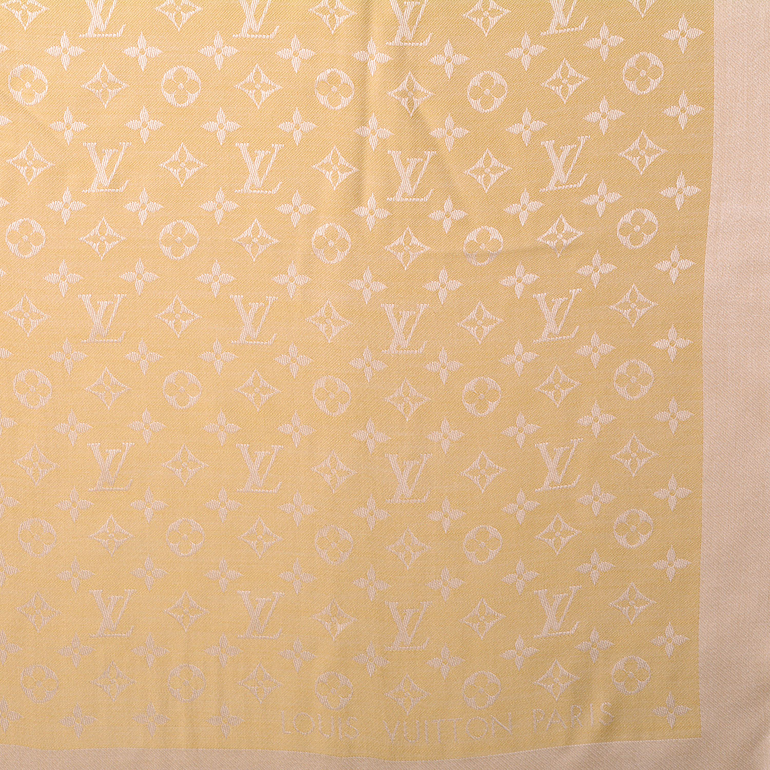 LOUIS VUITTON Wool Silk Monogram Denim Shawl Pale Yellow 65506