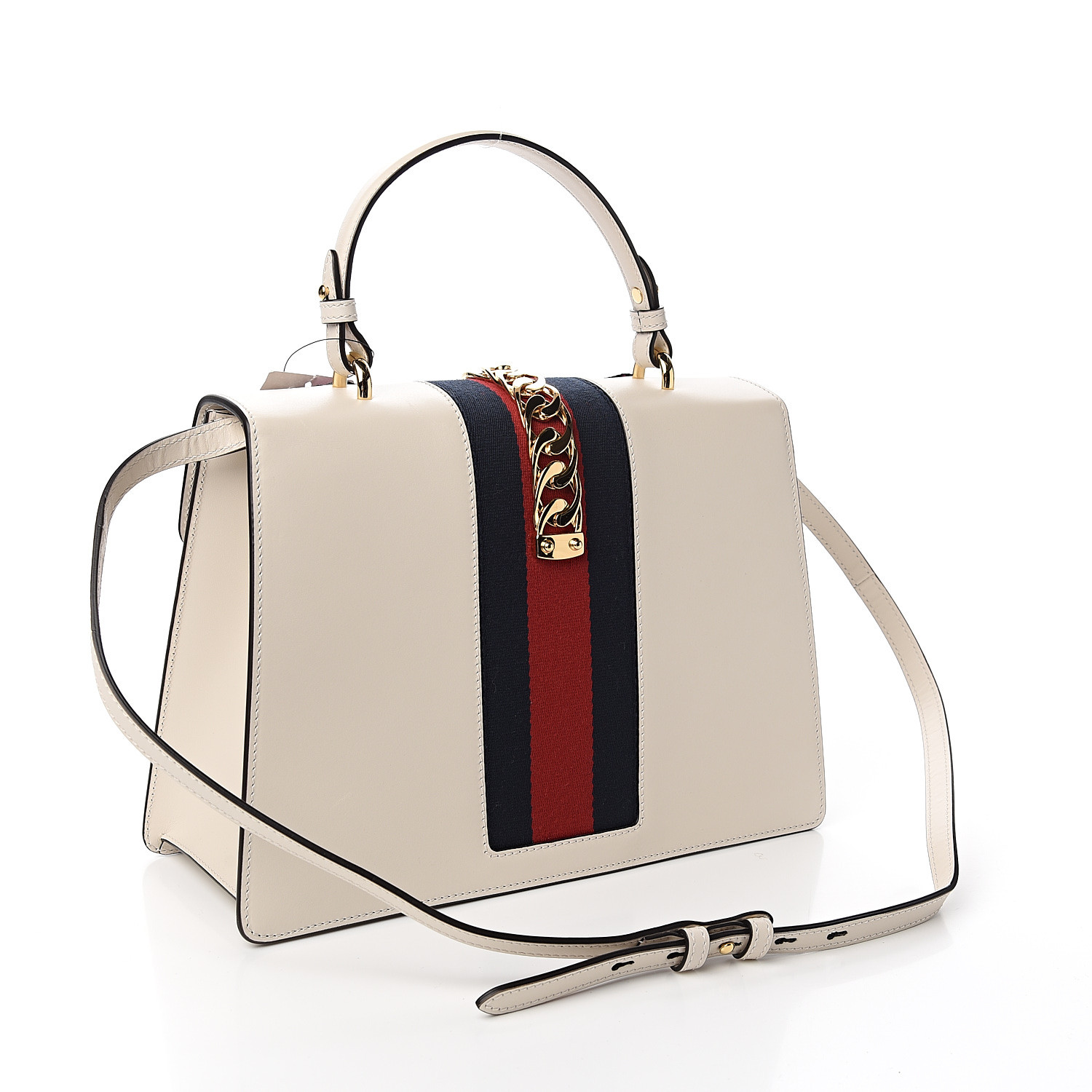 GUCCI Calfskin Embroidered Medium Sylvie Top Handle Bag White 558189 ...