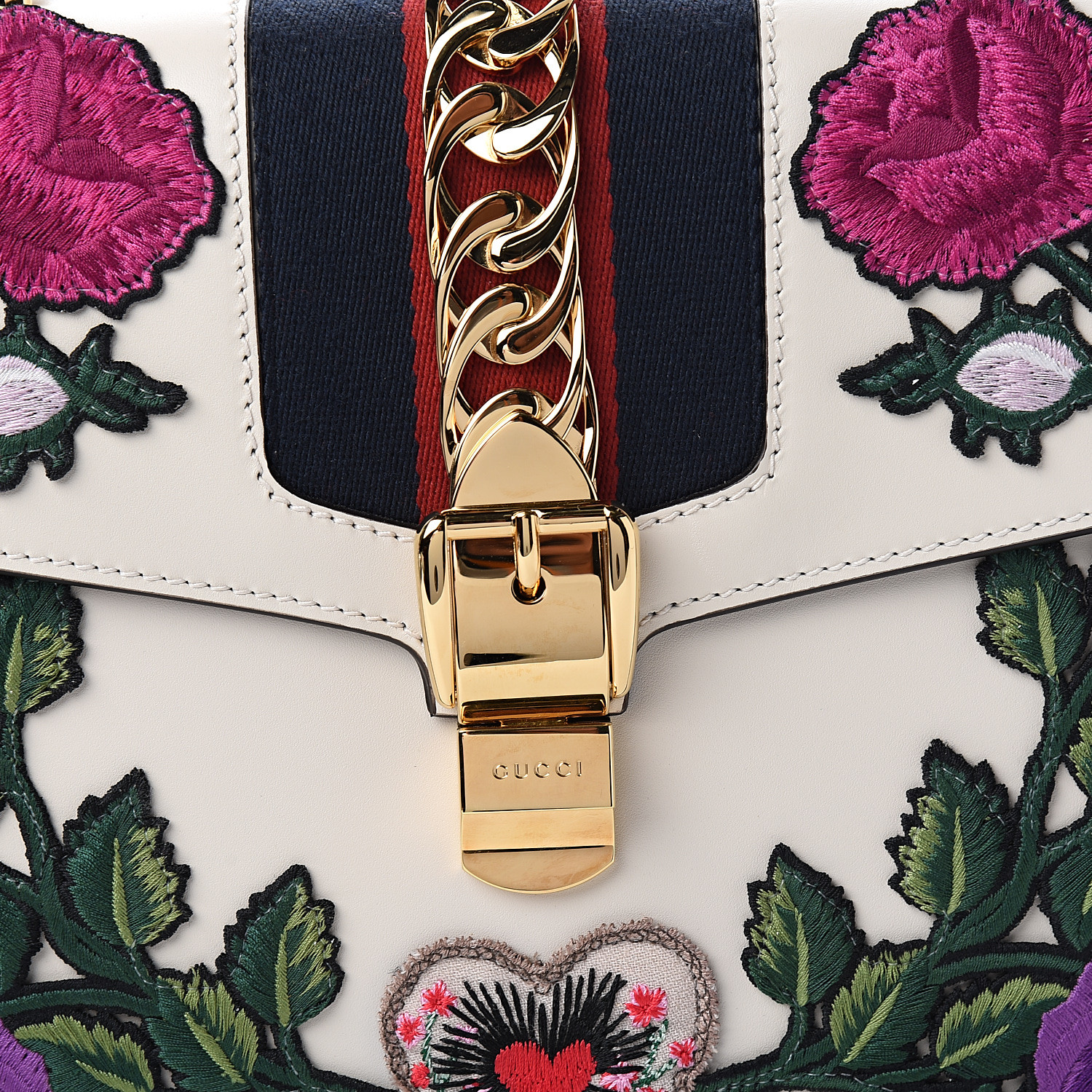 gucci white sylvie embroidered top handle price