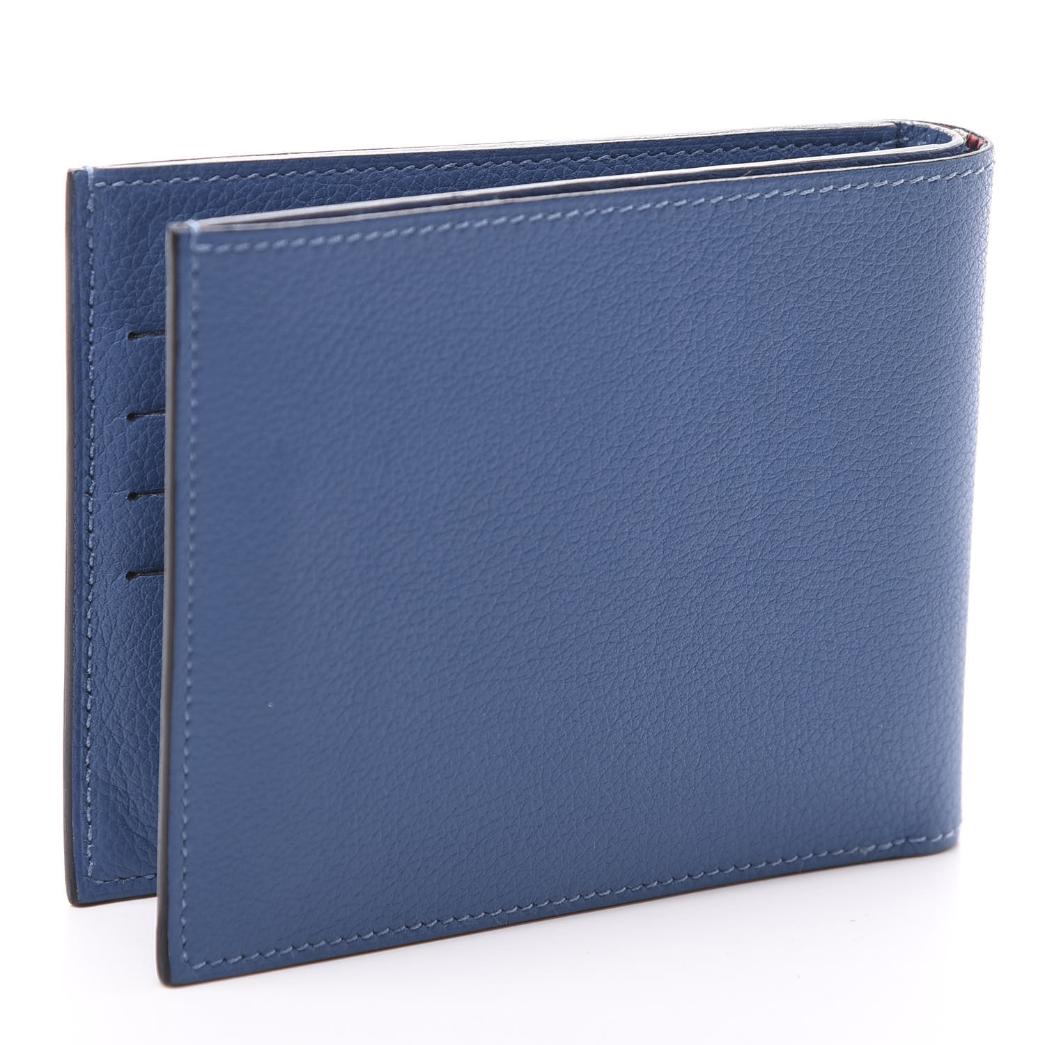 HERMES Evercolor Citizen Twill Compact Wallet Bleu de Galice Rouge ...