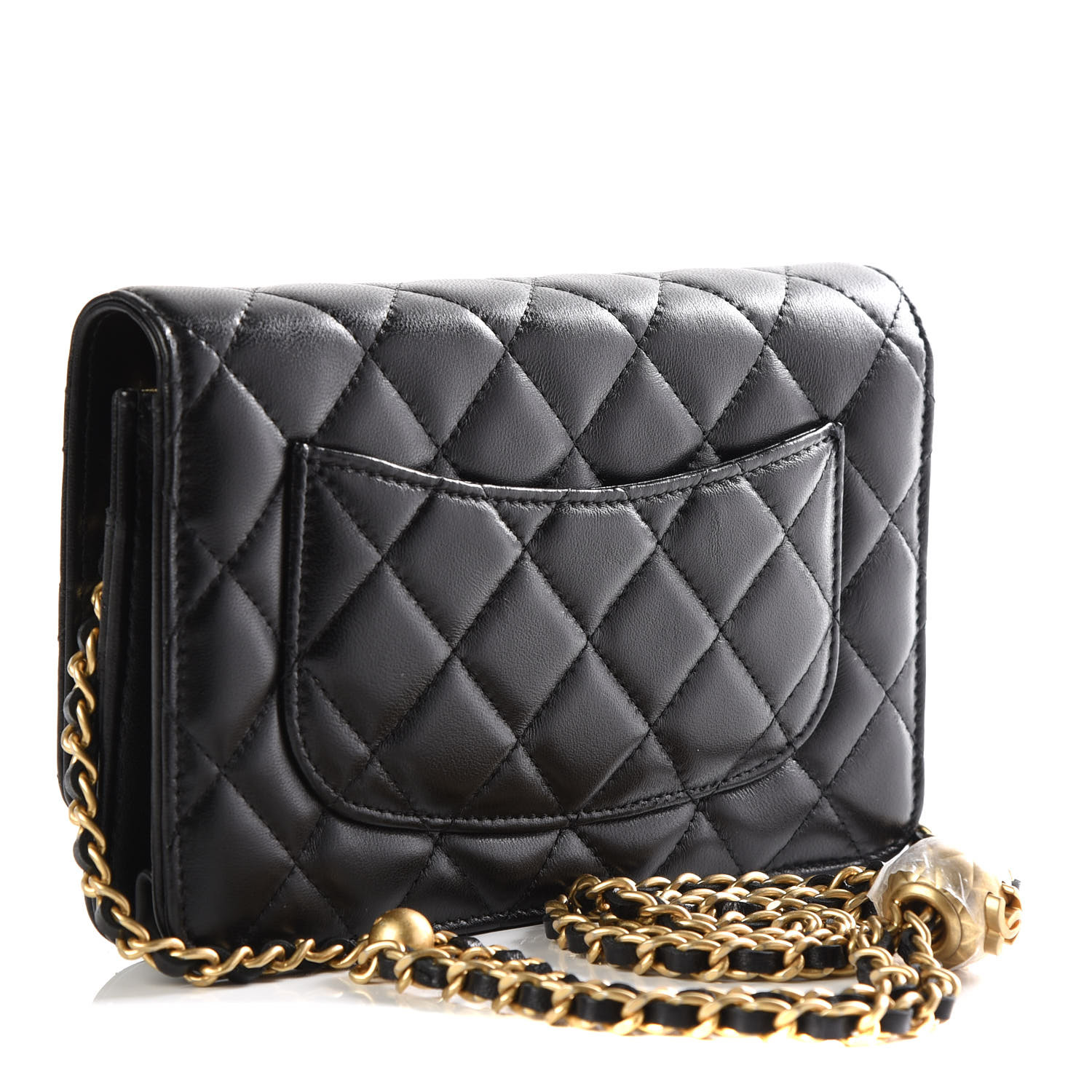 CHANEL Lambskin Quilted CC Pearl Crush Wallet on Chain WOC Black 560199