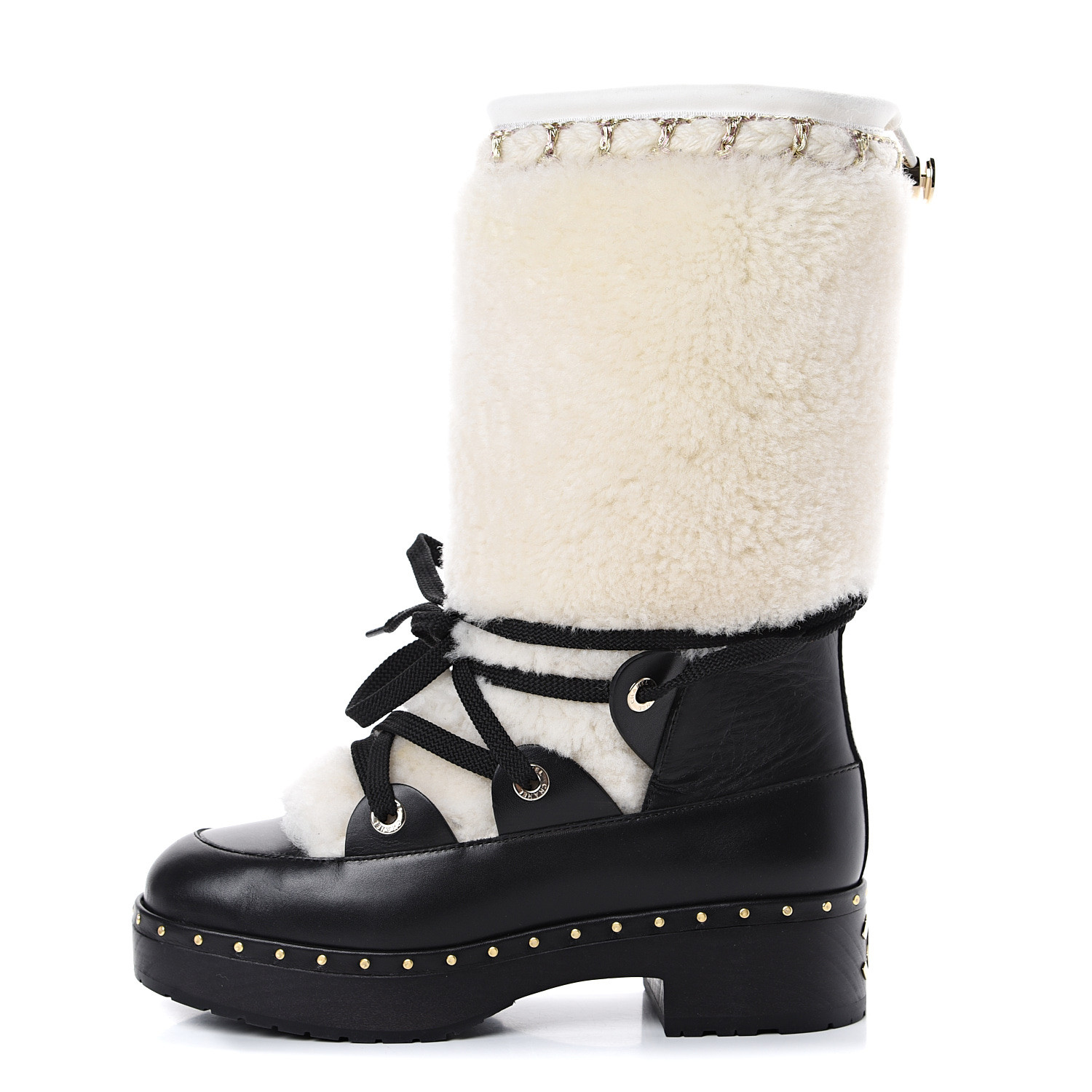CHANEL Shearling Chain Studded CC High 