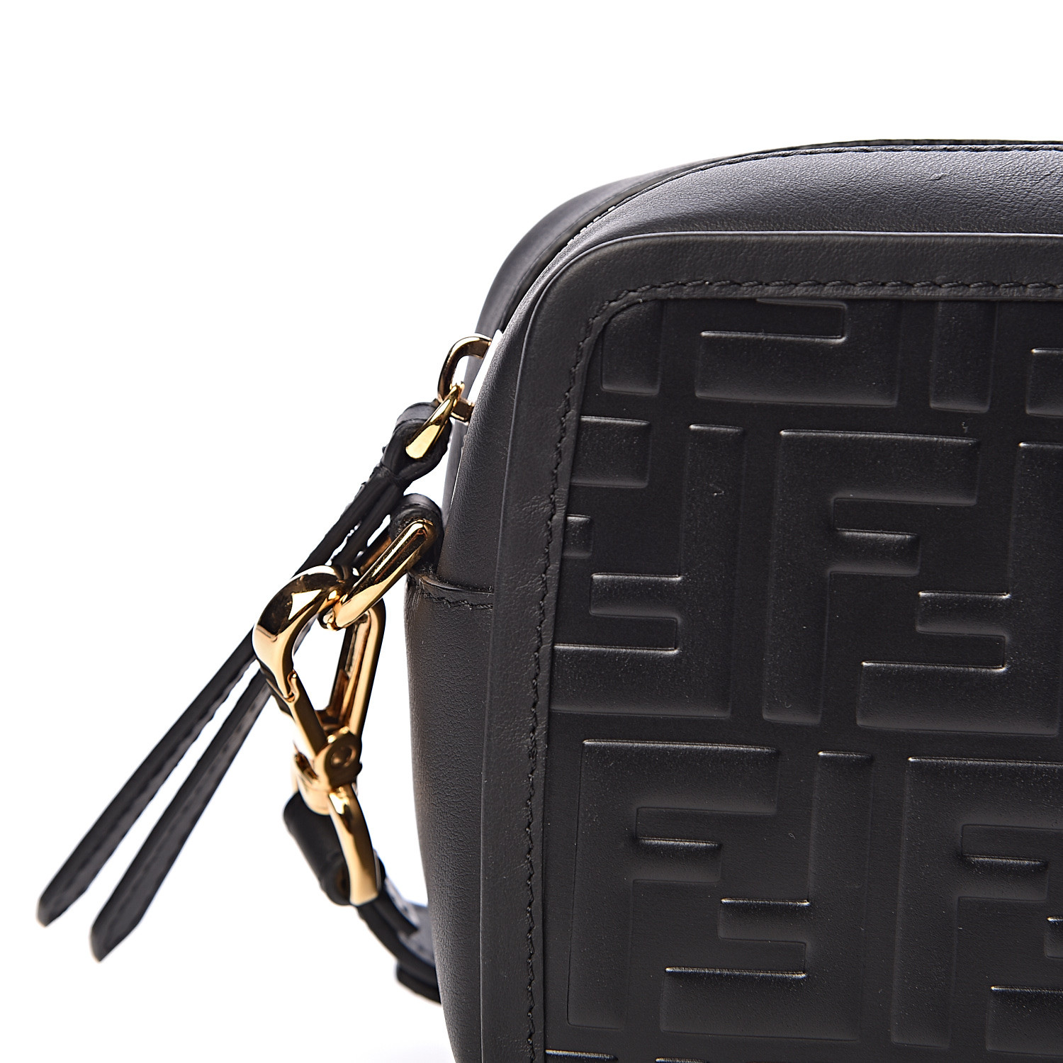 FENDI Calfskin FF 1974 Embossed Mini Camera Case Black 479370 ...