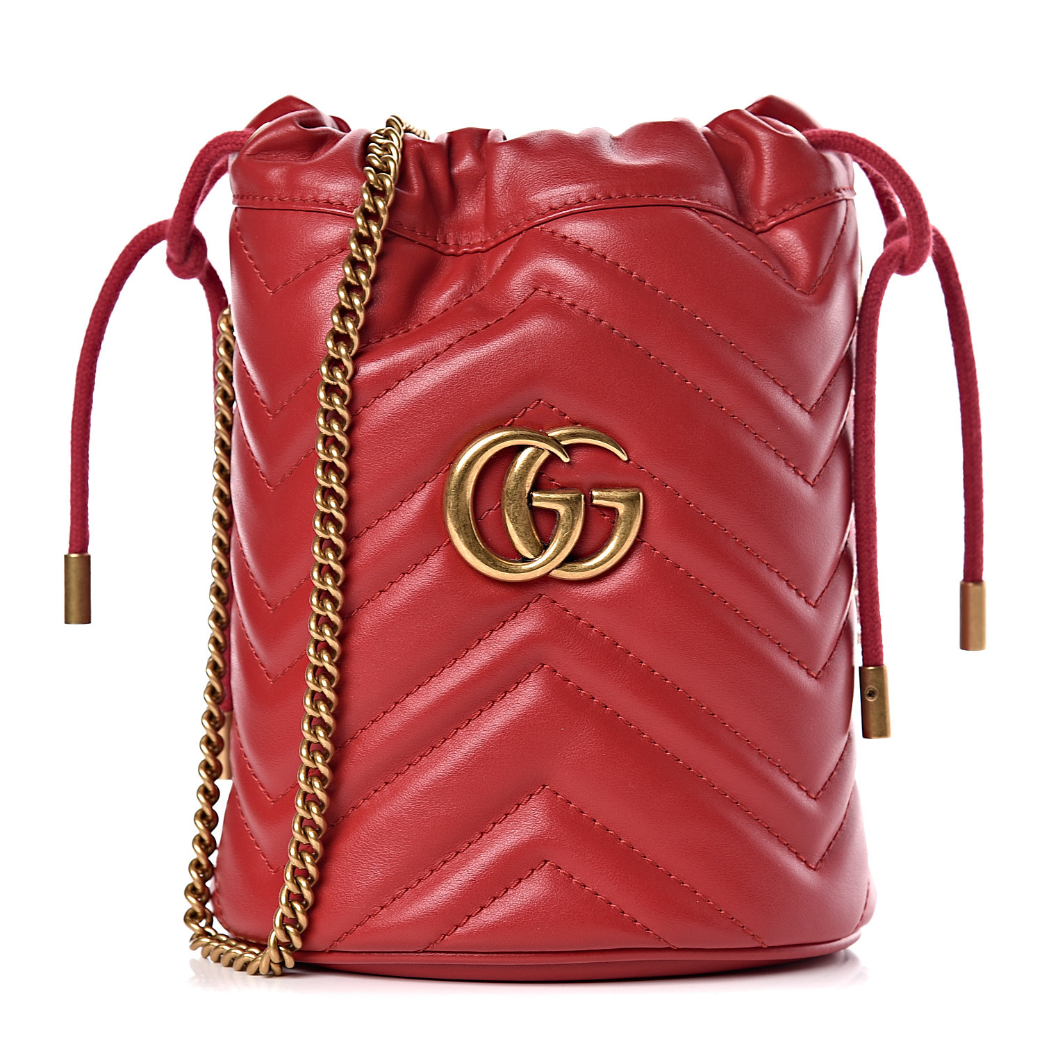 GUCCI Calfskin Matelasse Mini GG Marmont 2.0 Bucket Bag Hibiscus Red 467994