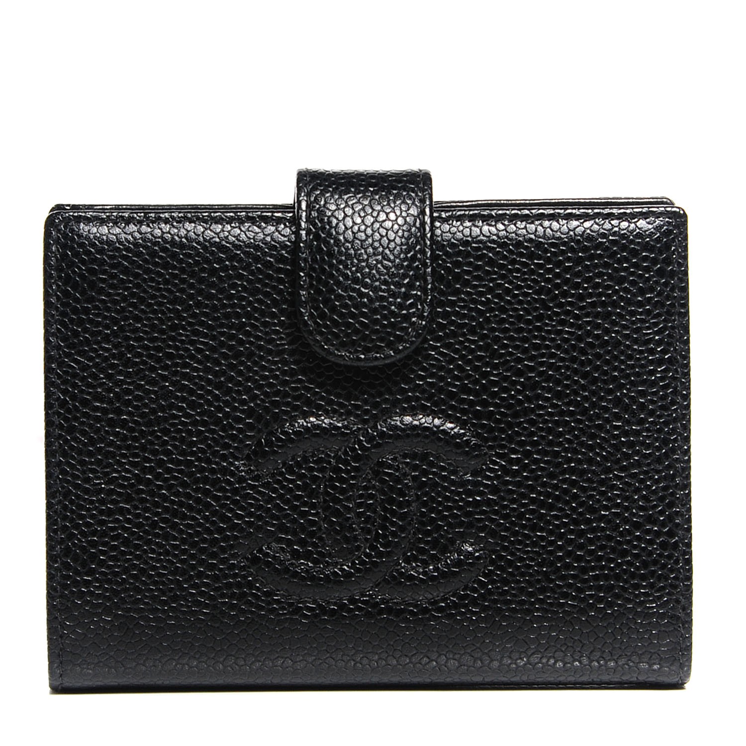 CHANEL Caviar Timeless CC Compact French Wallet Black 110326