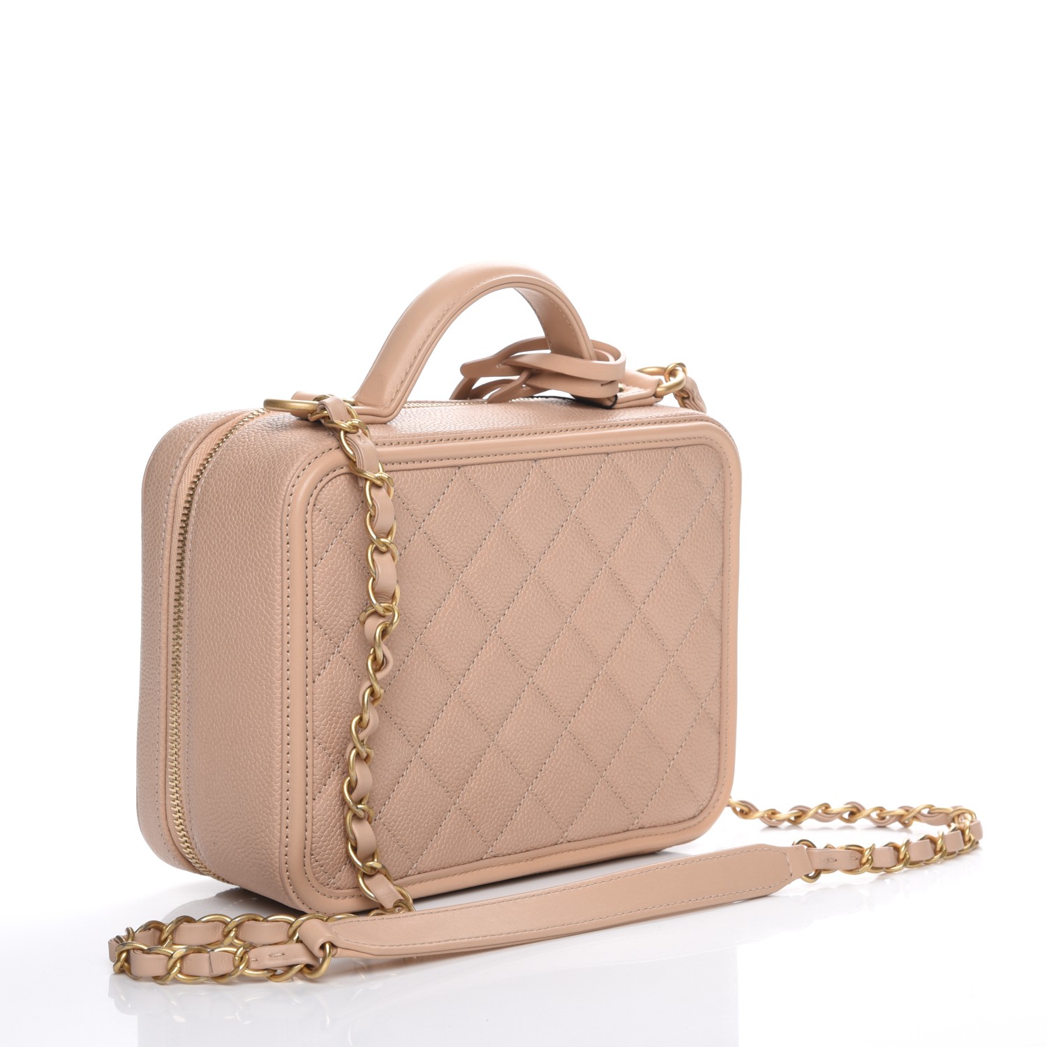 CHANEL Caviar Quilted Medium CC Filigree Vanity Case Beige 217780