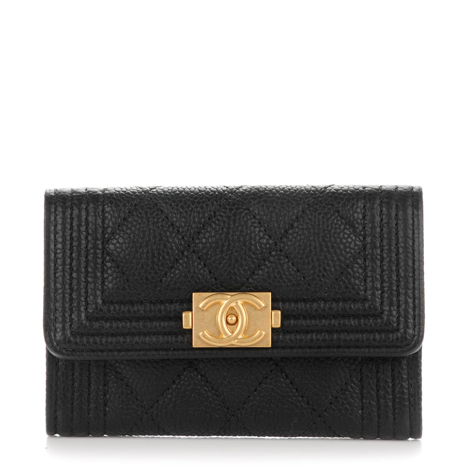 CHANEL Caviar Quilted Boy Card Holder Wallet Black 153825