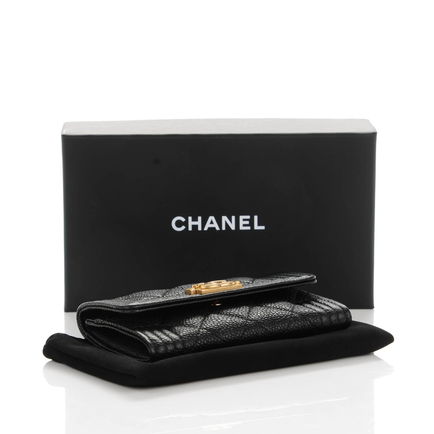 CHANEL Caviar Quilted Boy Card Holder Wallet Black 153825