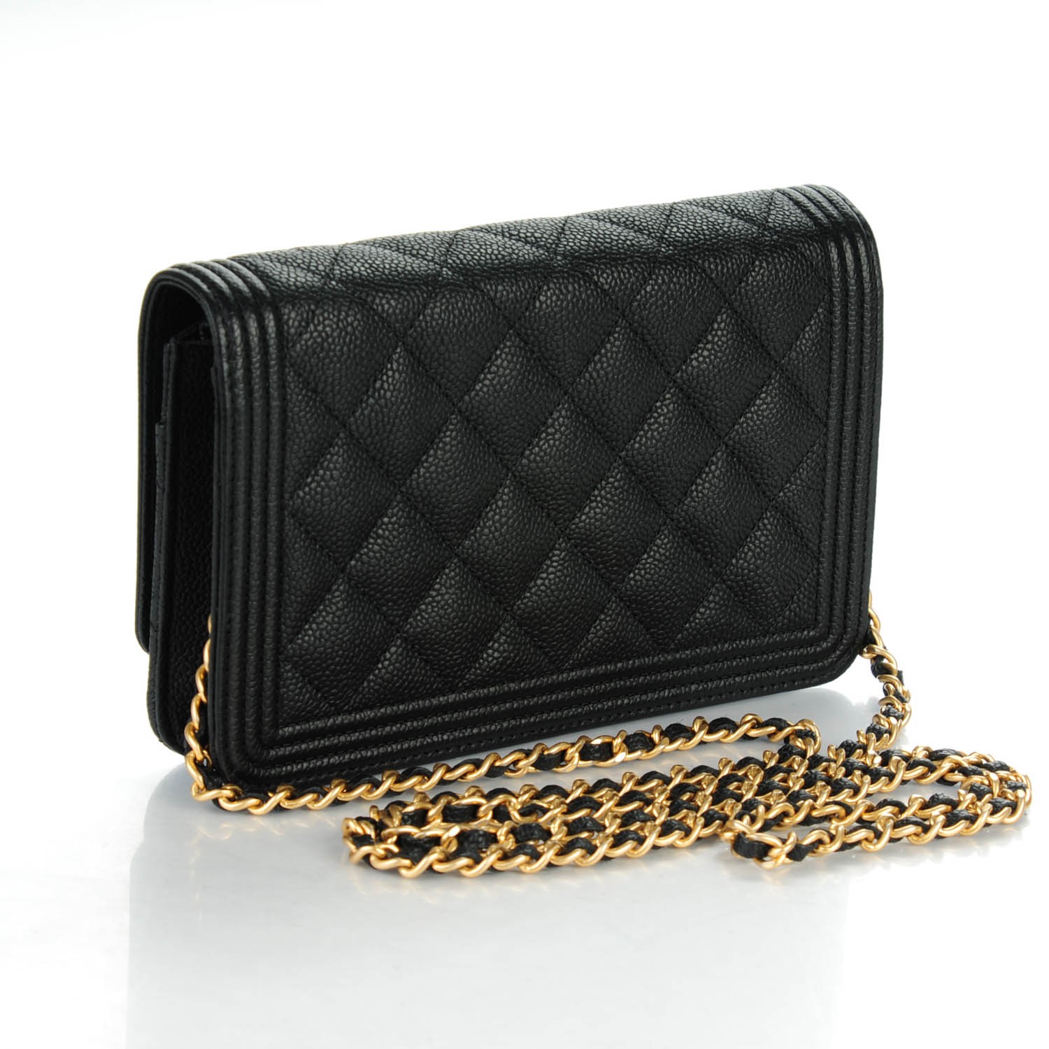 CHANEL Caviar Quilted Boy Wallet On Chain WOC Black 153126