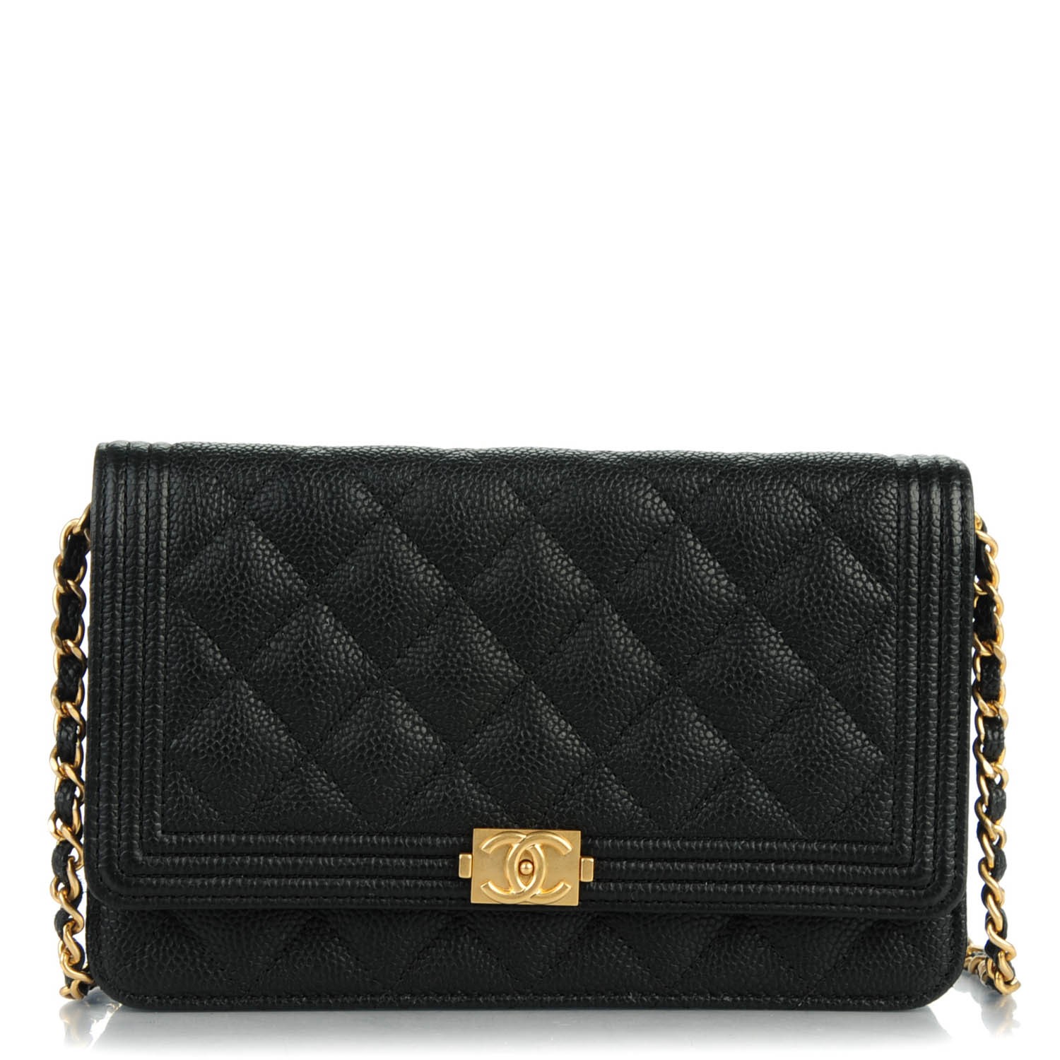 CHANEL Caviar Quilted Boy Wallet On Chain WOC Black 153126