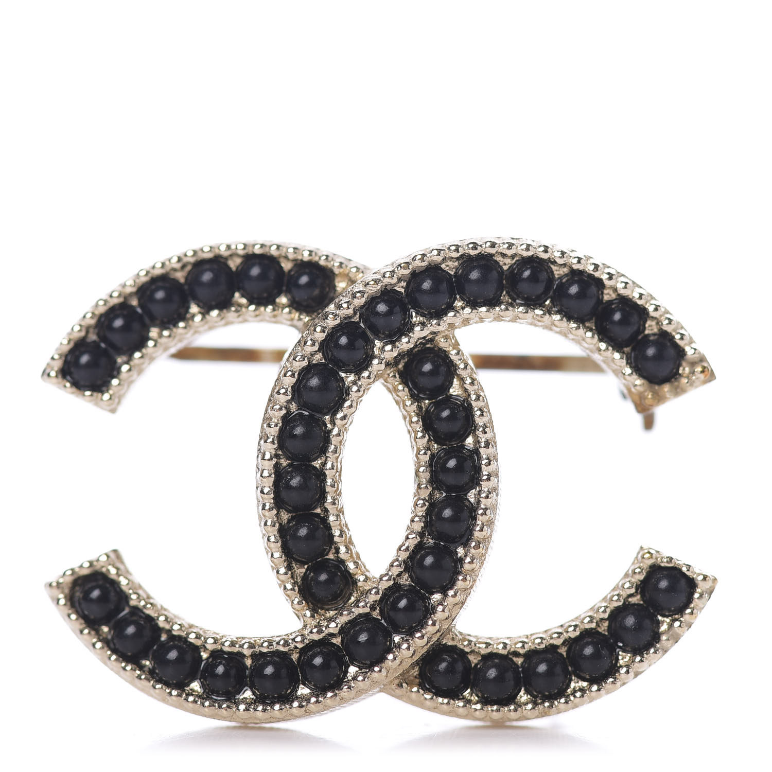 CHANEL Bead CC Brooch Black Light Gold 589754 | FASHIONPHILE