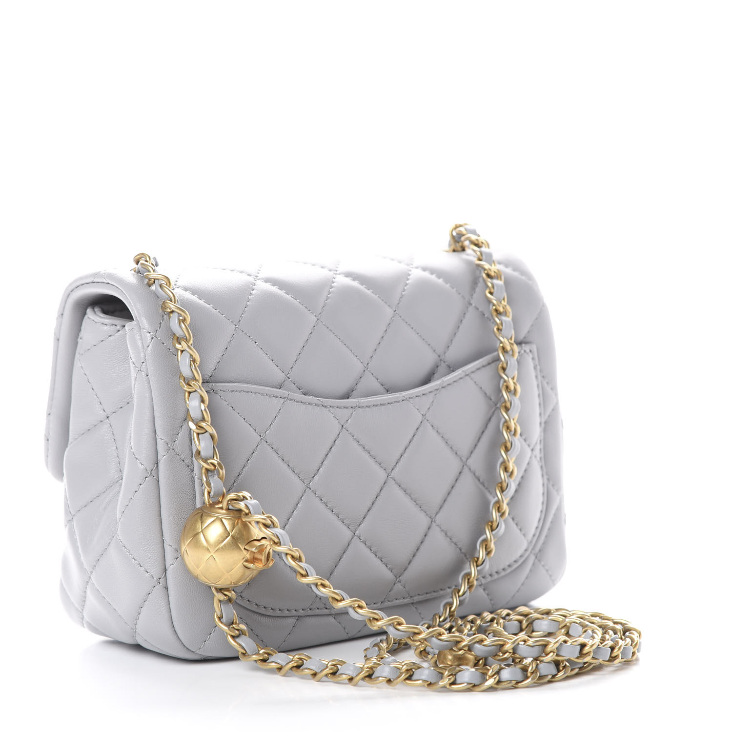 CHANEL Lambskin Quilted CC Pearl Crush Mini Flap Light Grey 588176