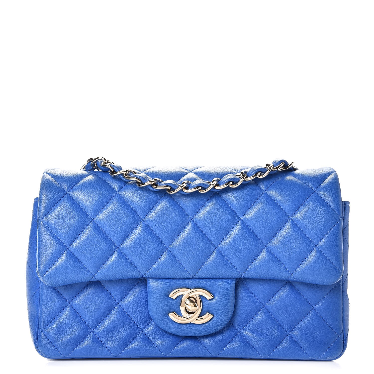 CHANEL Lambskin Quilted Rectangular Mini Flap Blue 272603