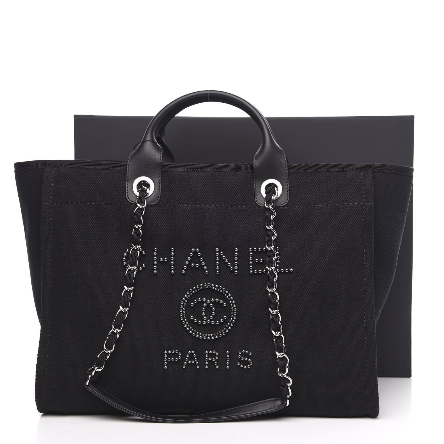 CHANEL Canvas Pearl Medium Deauville Tote Black 636946 FASHIONPHILE