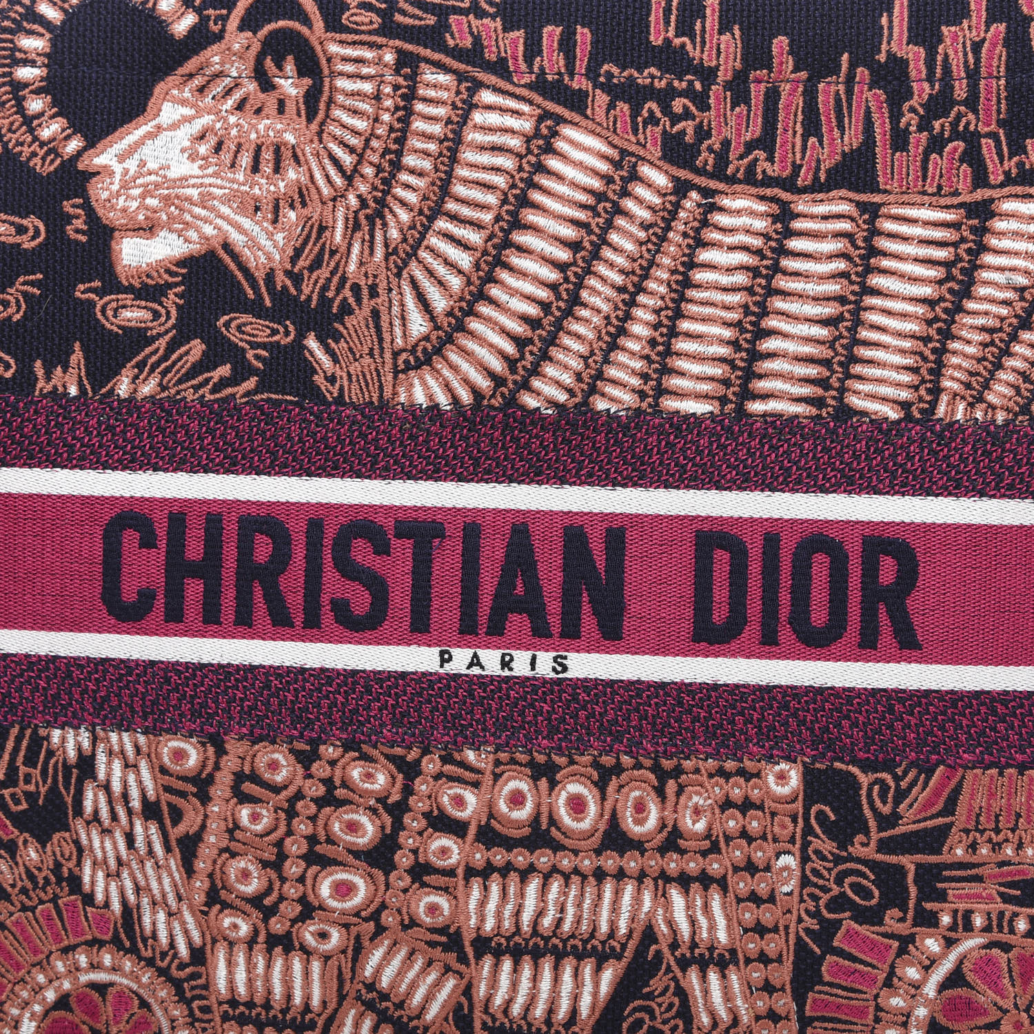 CHRISTIAN DIOR Embroidered Dior Animals Tiger Canvas Book Tote Deep ...