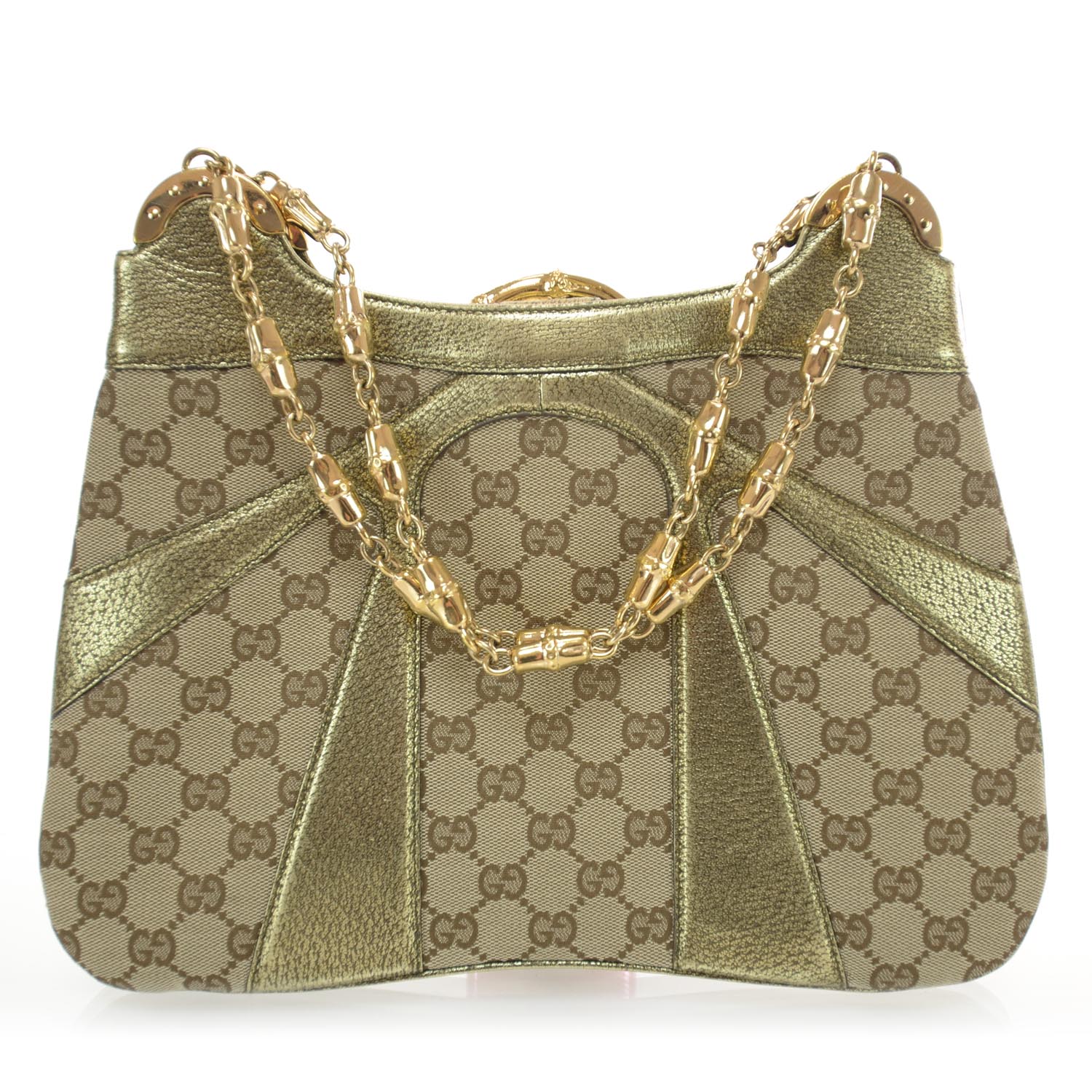 GUCCI Monogram Bamboo Chain Shoulder Bag Metallic 34886