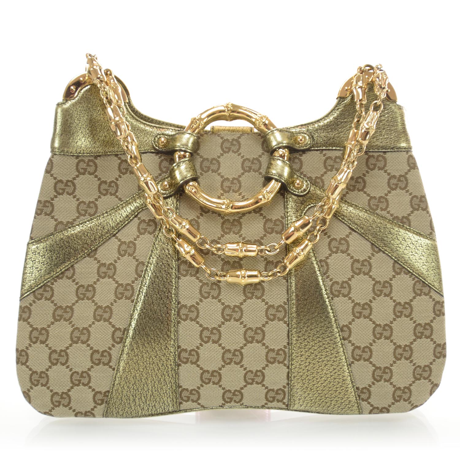 GUCCI Monogram Bamboo Chain Shoulder Bag Metallic 34886