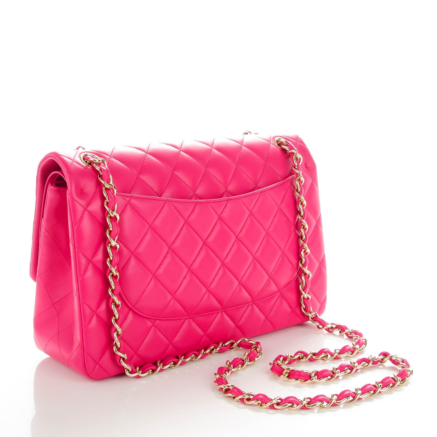 CHANEL Lambskin Quilted Jumbo Double Flap Fuchsia 145810