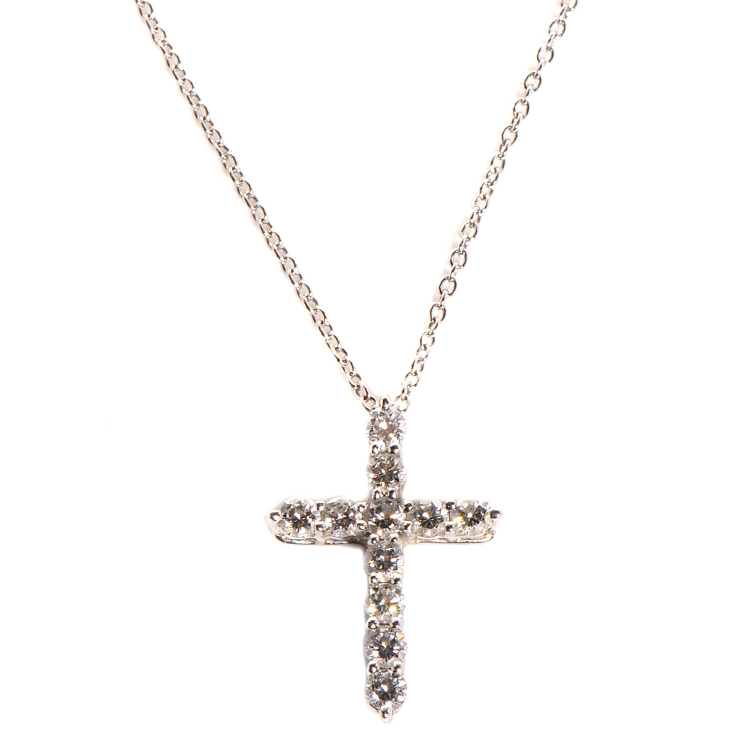 TIFFANY Platinum Diamond Small Cross Pendant Necklace 95239 | FASHIONPHILE