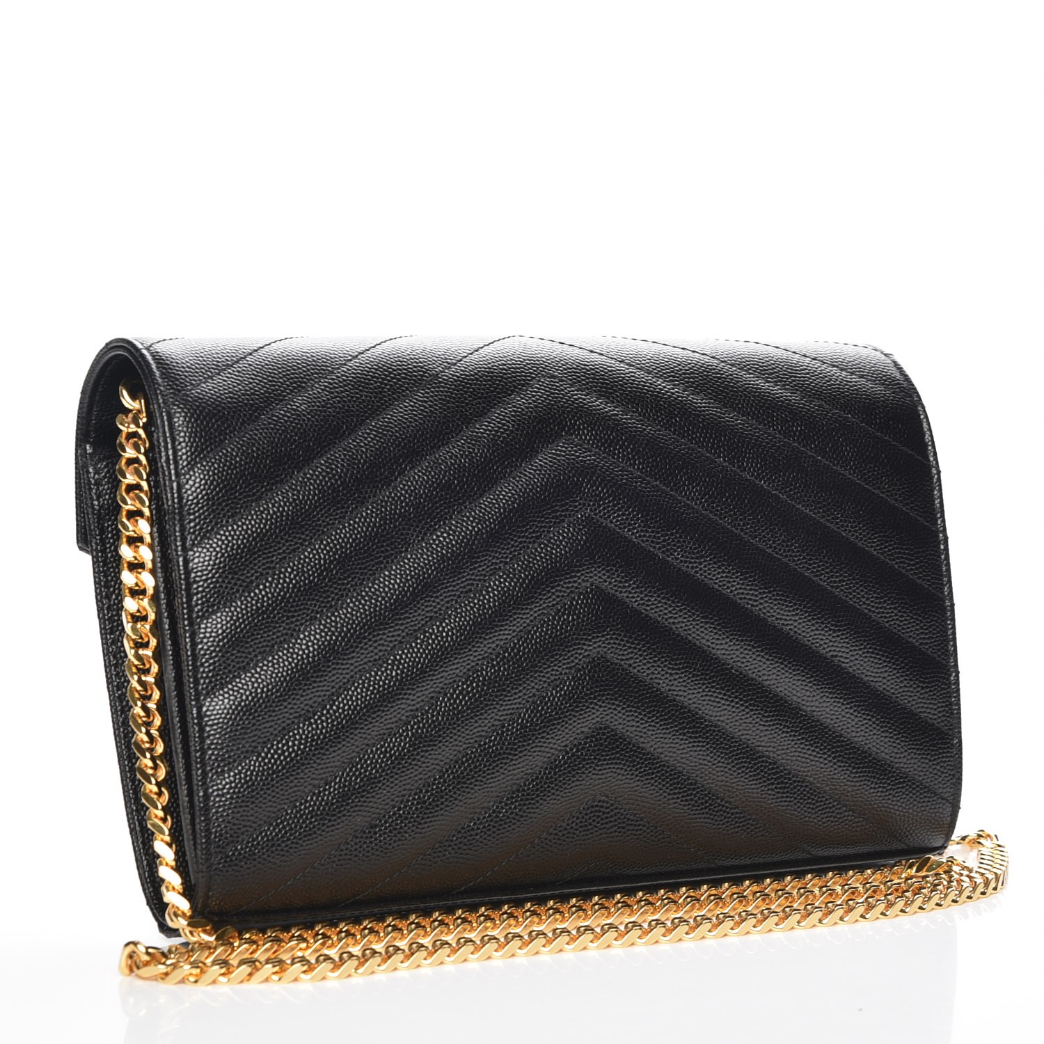 grain de poudre matelasse chevron monogram chain wallet black