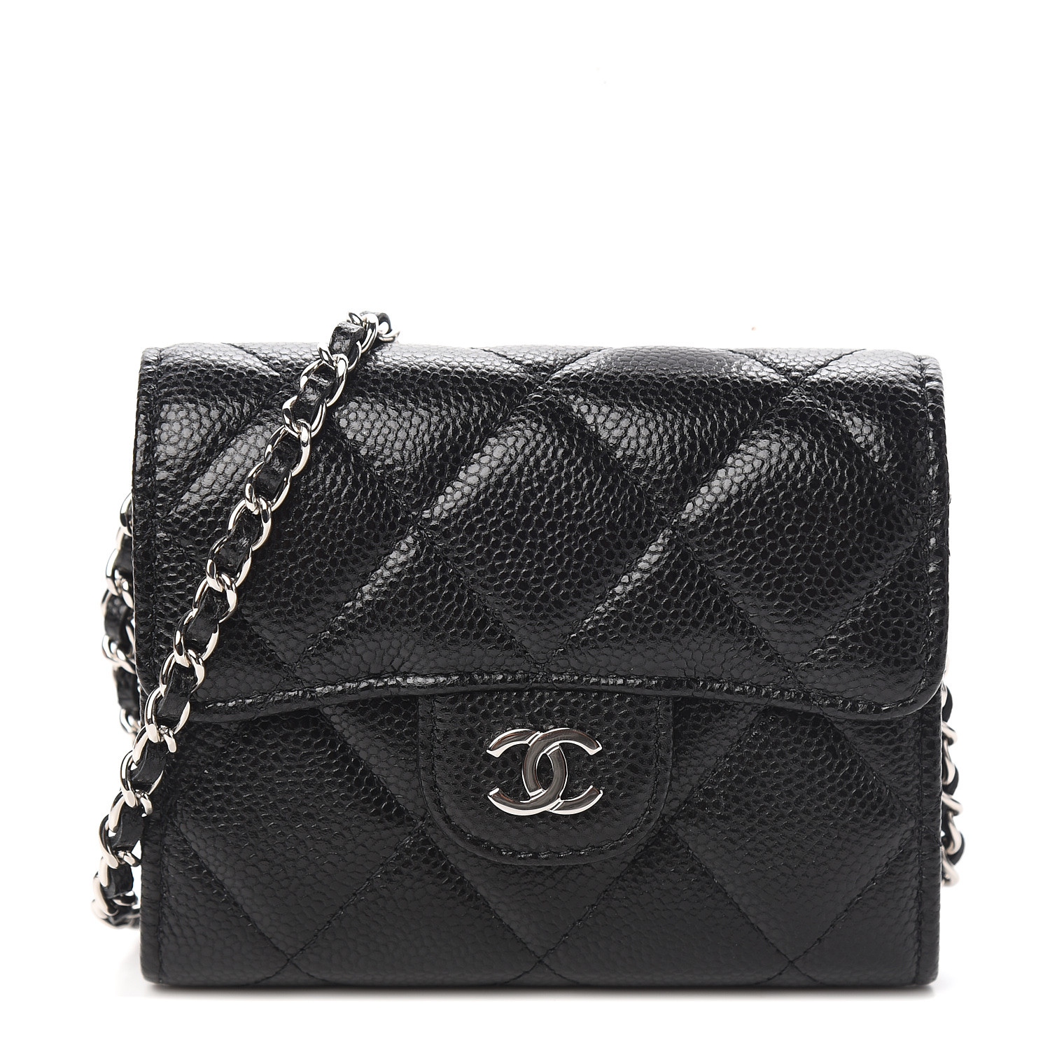 CHANEL Caviar Quilted Card Holder On Chain Black 566810