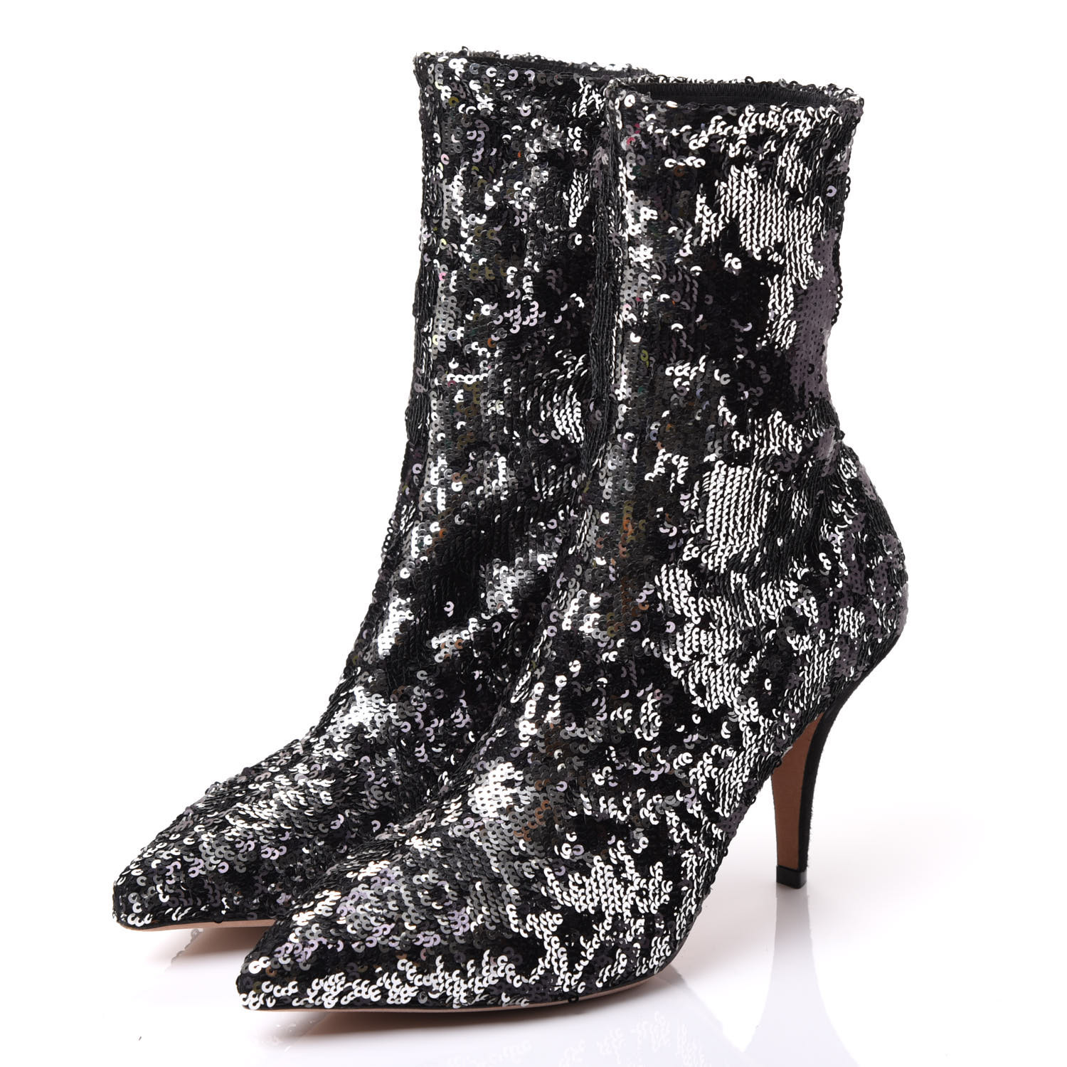 VALENTINO Sequin Ankle Boots 38.5 Silver 565429