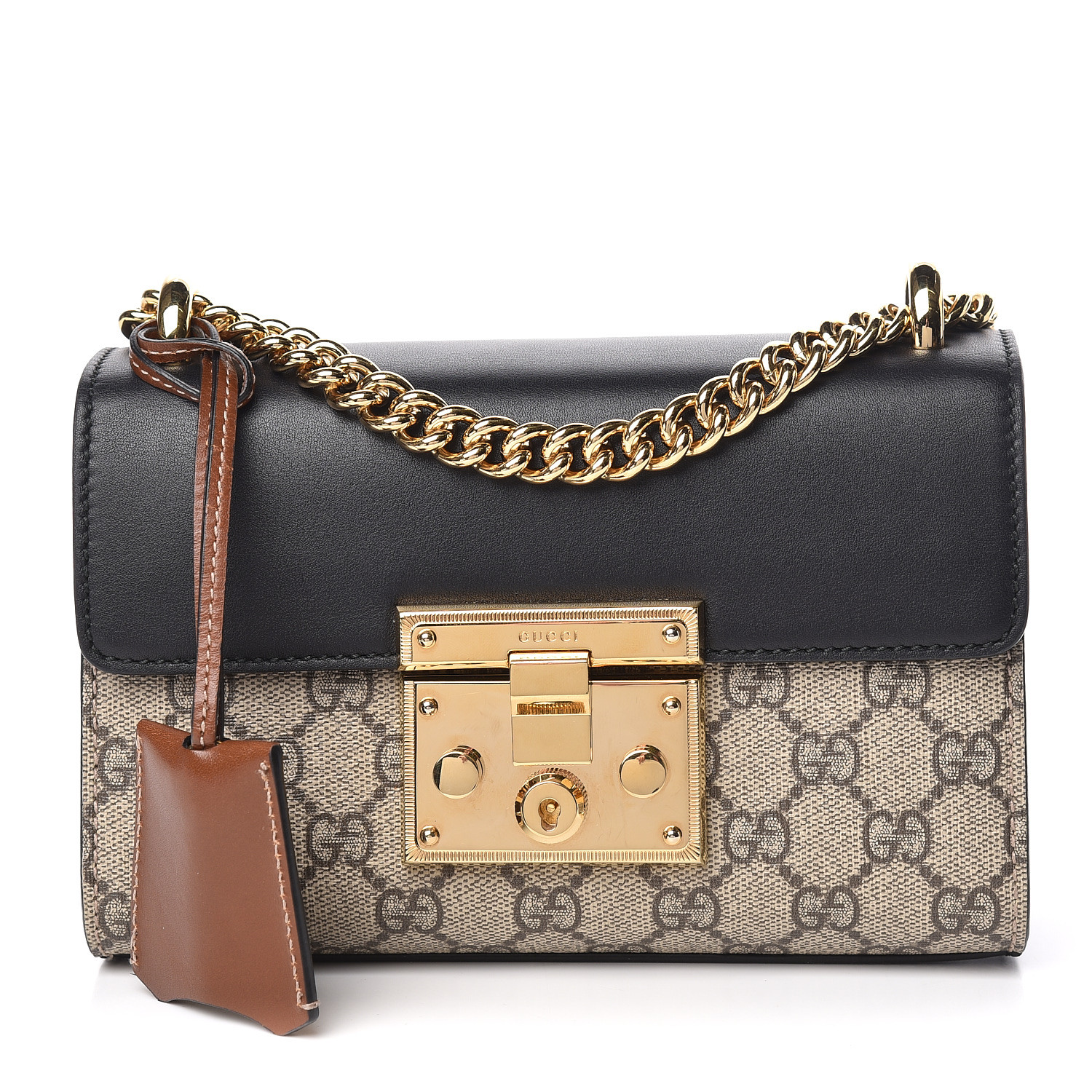 GUCCI GG Supreme Monogram Small Padlock Shoulder Bag Black 470744