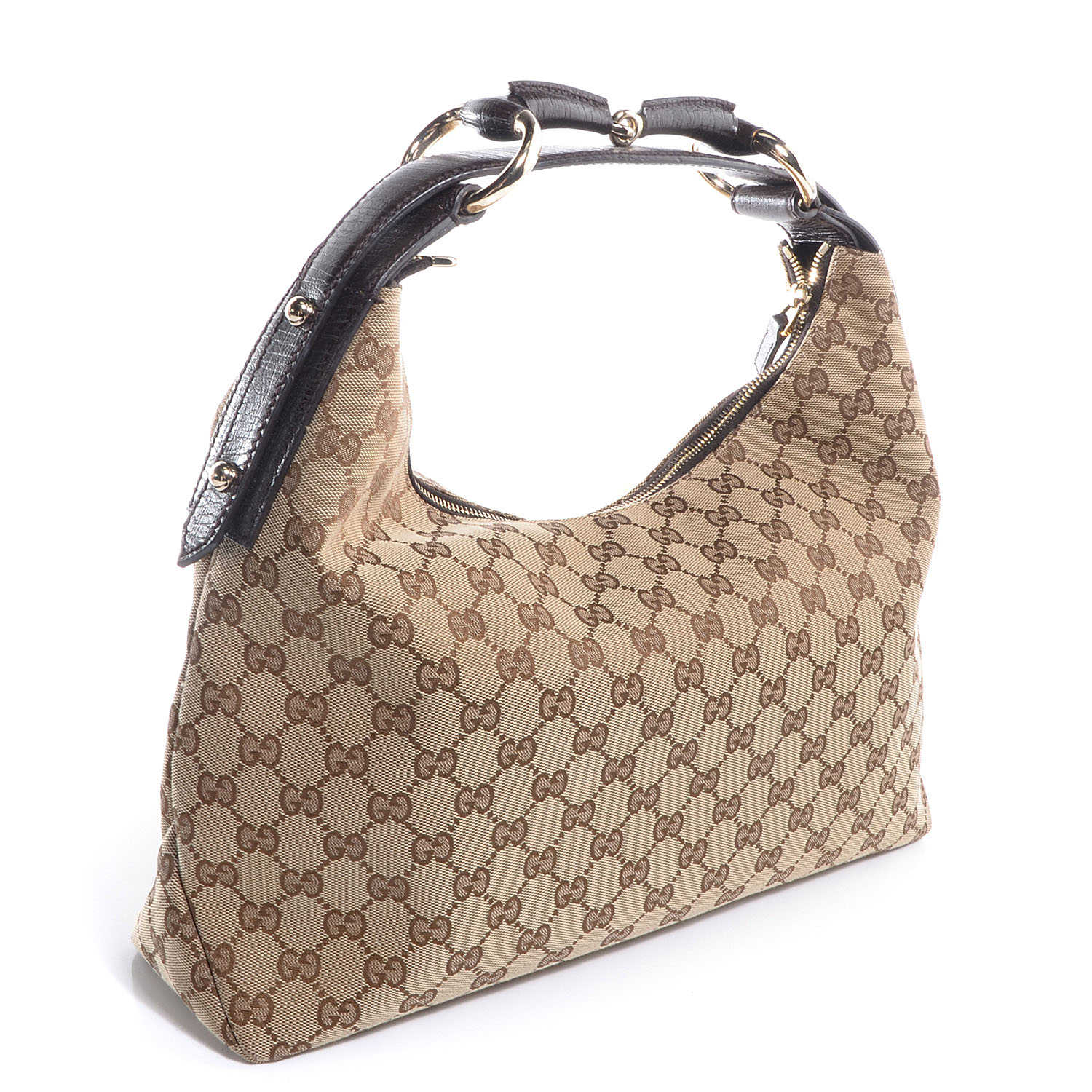 GUCCI Monogram Medium Horsebit Chain Hobo Brown 78083 | FASHIONPHILE