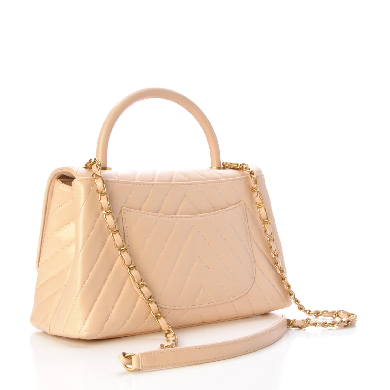 CHANEL Calfskin Chevron Quilted Small Coco Handle Flap Light Beige 297710