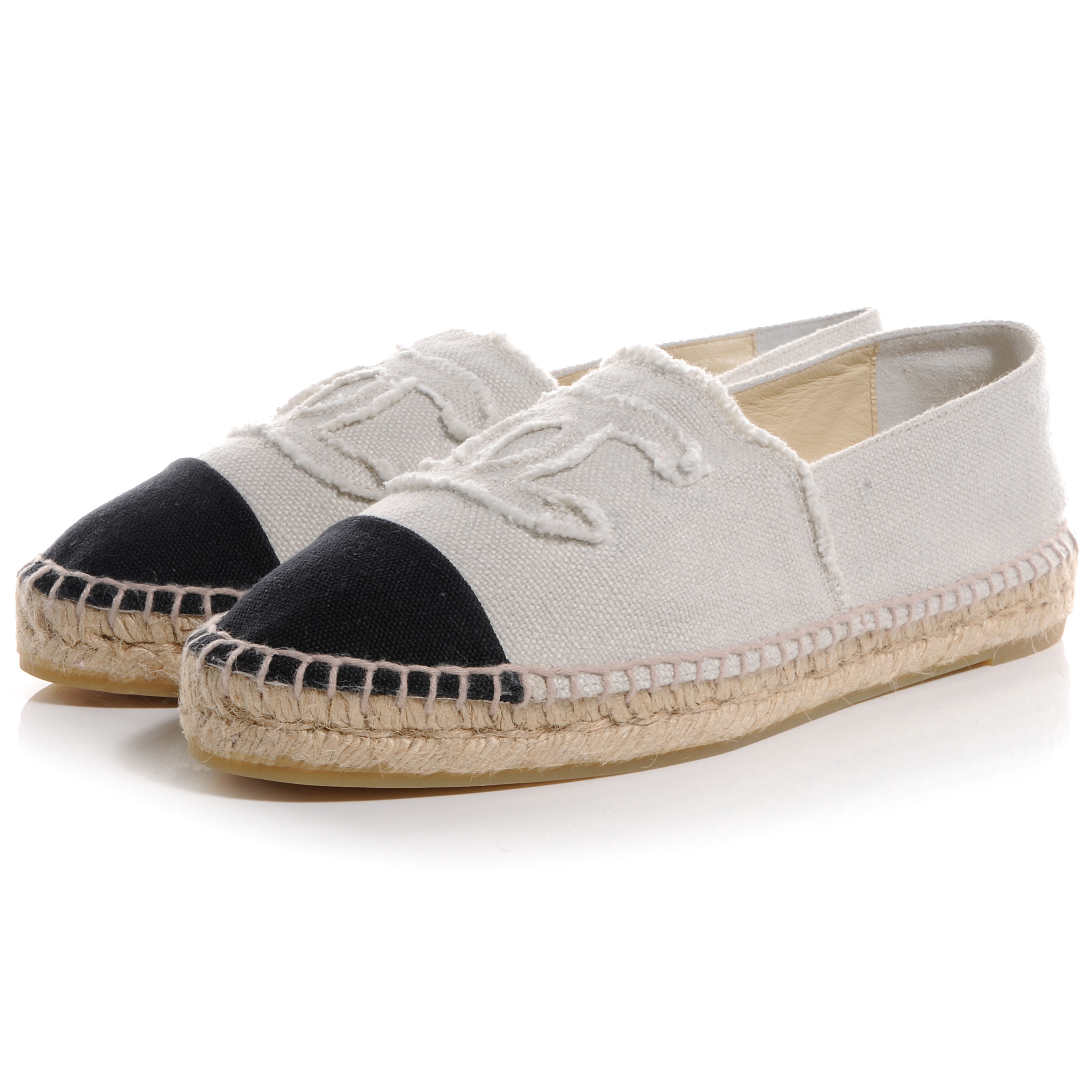 CHANEL Toile Espadrilles Beige Black 41 66009 | FASHIONPHILE