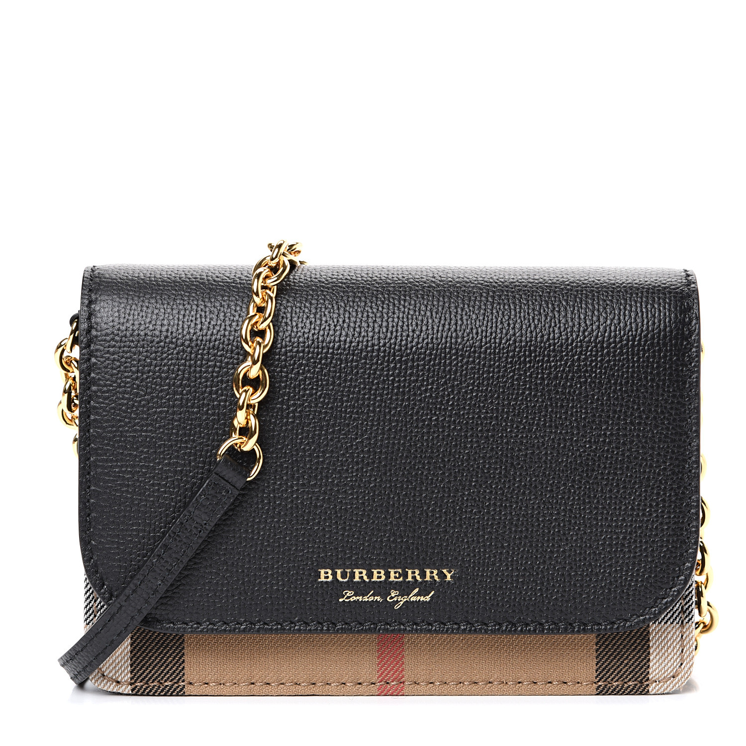BURBERRY Derby Calfskin House Check Wallet On Chain Black 549278 ...