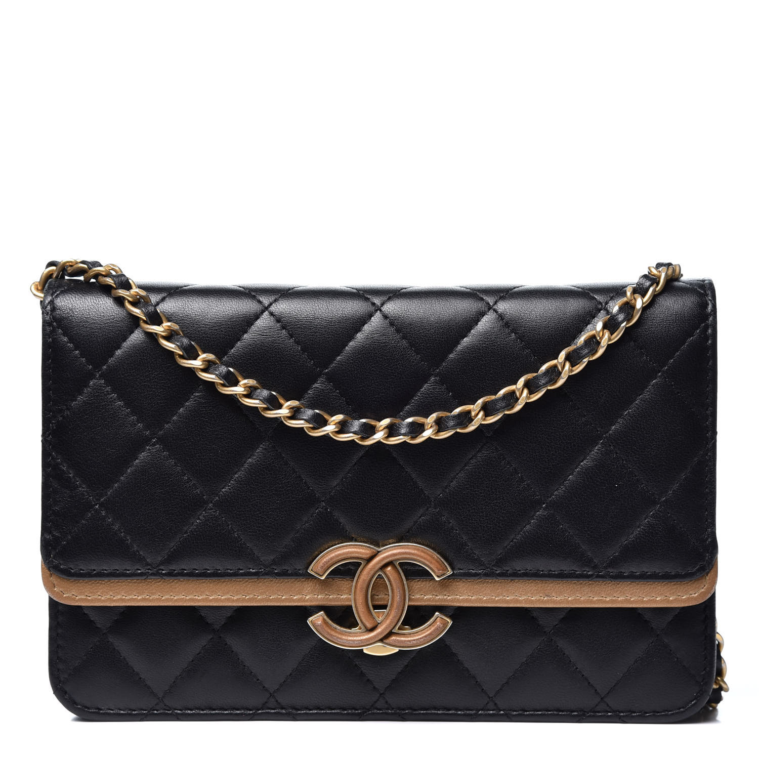 chanel bag black gold chain