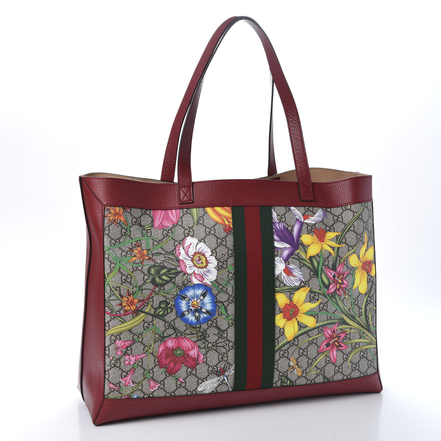 GUCCI GG Supreme Monogram Flora Web Large Ophidia Tote Red 592223 ...