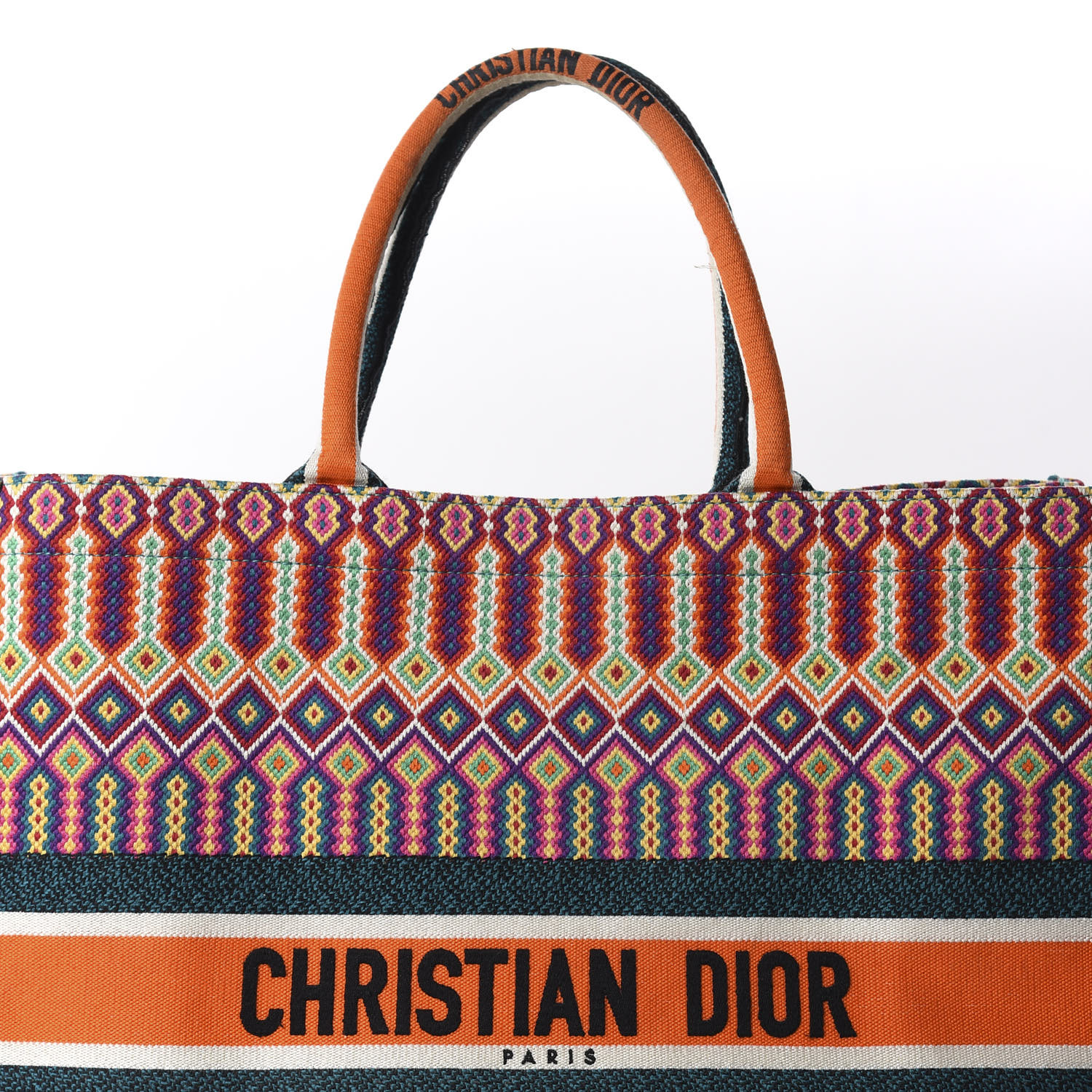 CHRISTIAN DIOR Canvas Embroidered Book Tote Orange Multicolor 591673